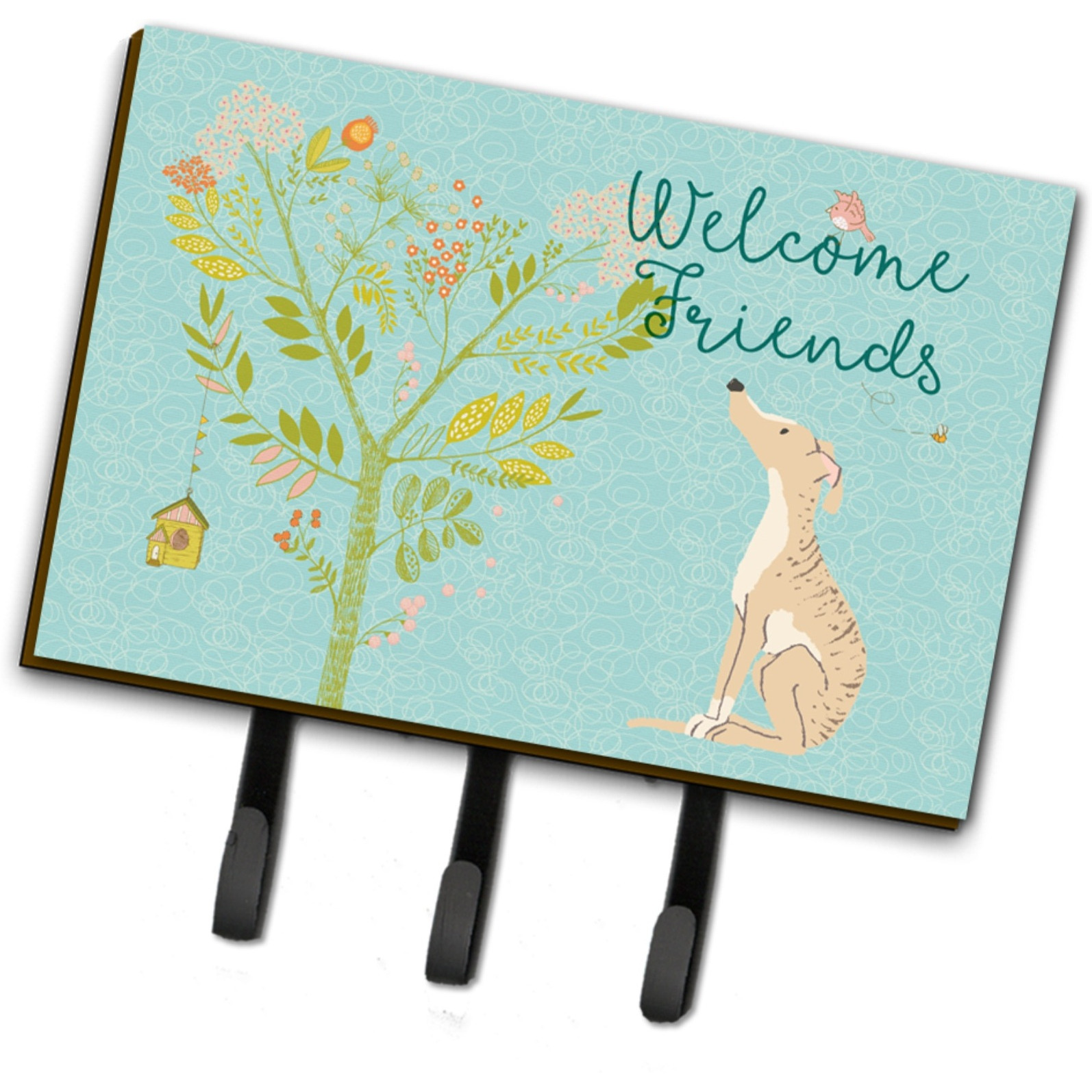 &quotCaroline's Treasures Welcome Friends Brindle Greyhound Wall Hook, Triple, Multicolor"