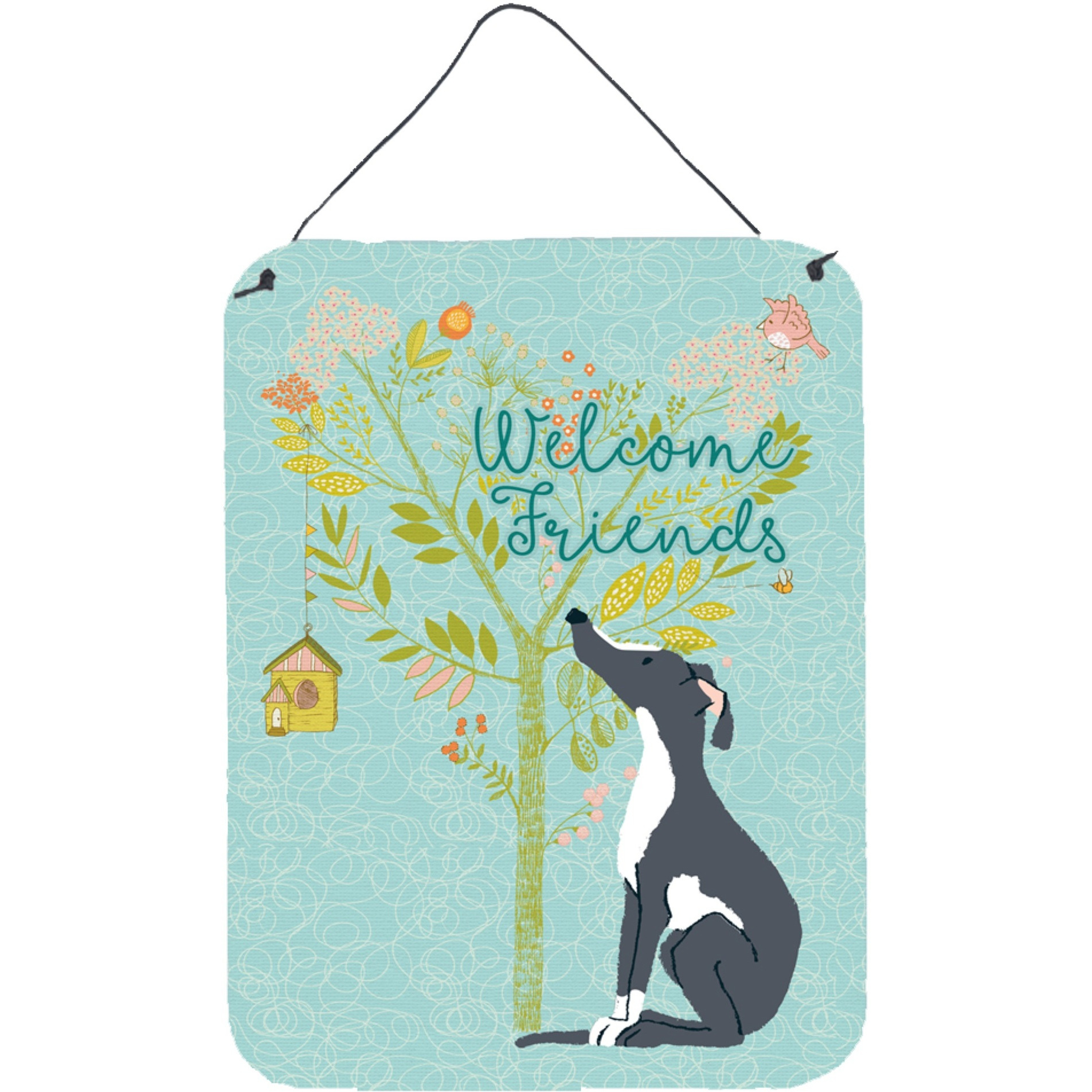 &quotCaroline's Treasures Welcome Friends Black White Greyhound Metal Print, 16h x 12w, Multicolor"
