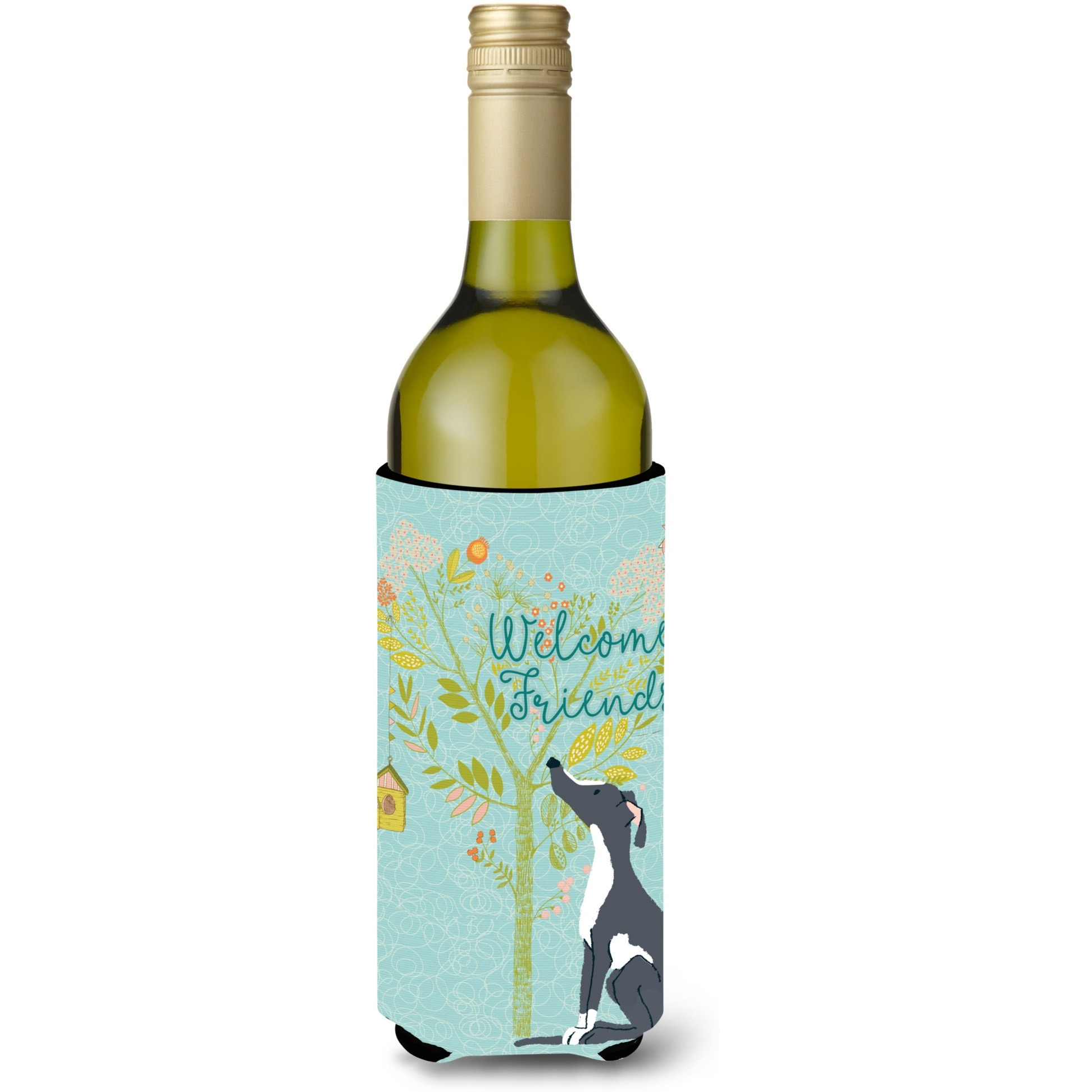 &quotCaroline's Treasures Welcome Friends Black White Greyhound Decorative Bottle Hugger, 750 ml, Multicolor"