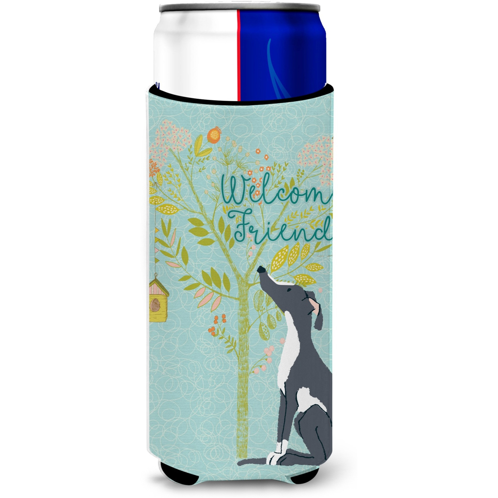 &quotCaroline's Treasures Welcome Friends Black White Greyhound Decorative Can Hugger, Multicolor"