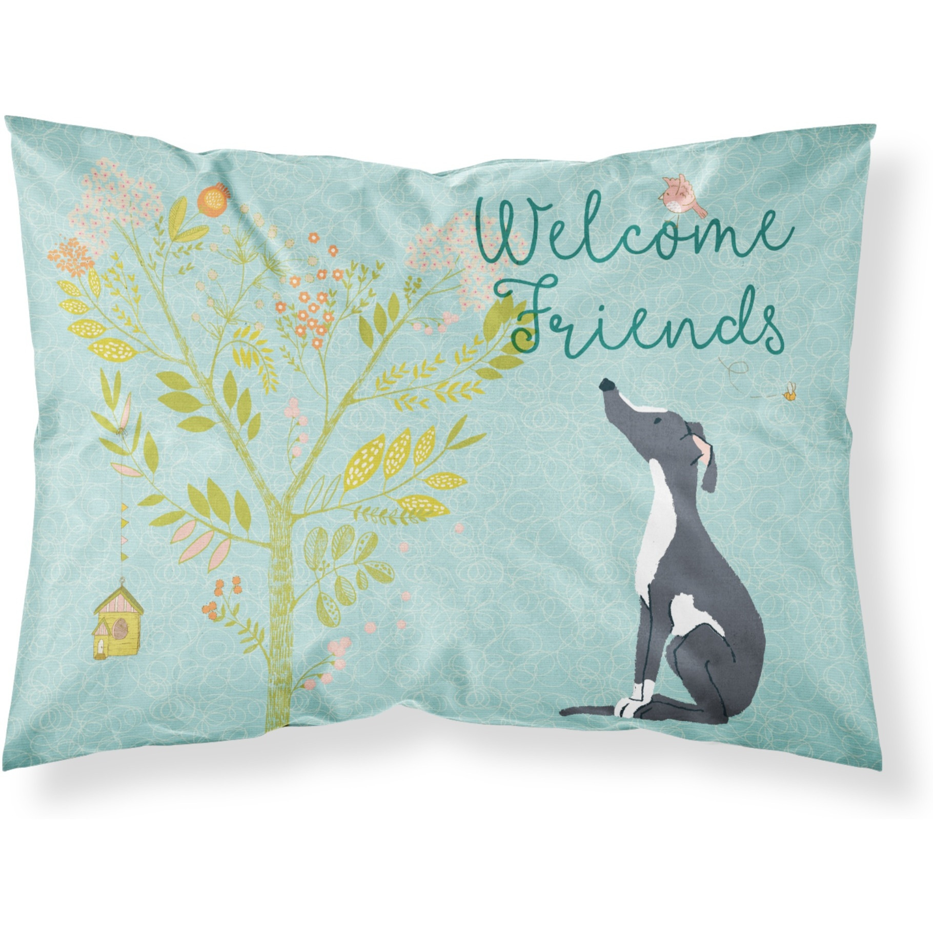 &quotCaroline's Treasures Welcome Friends Black White Greyhound Printed, Polyester, 250 Thread count, Envelope closure Pillowcase, Standard, Multicolor"