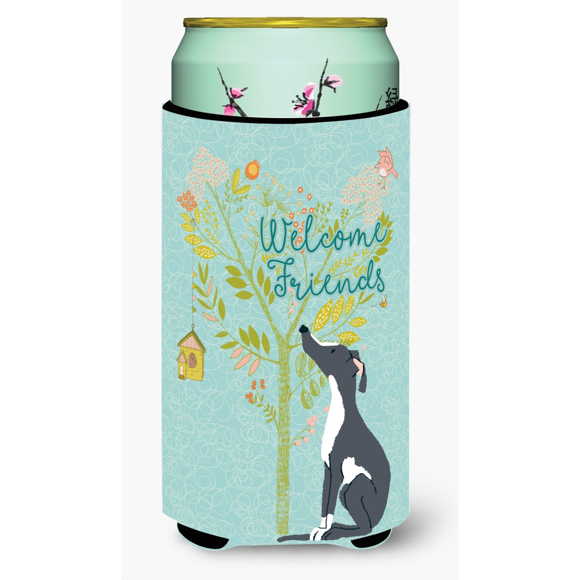 &quotCaroline's Treasures Welcome Friends Black White Greyhound Decorative Can Hugger, Tall Boy, Multicolor"