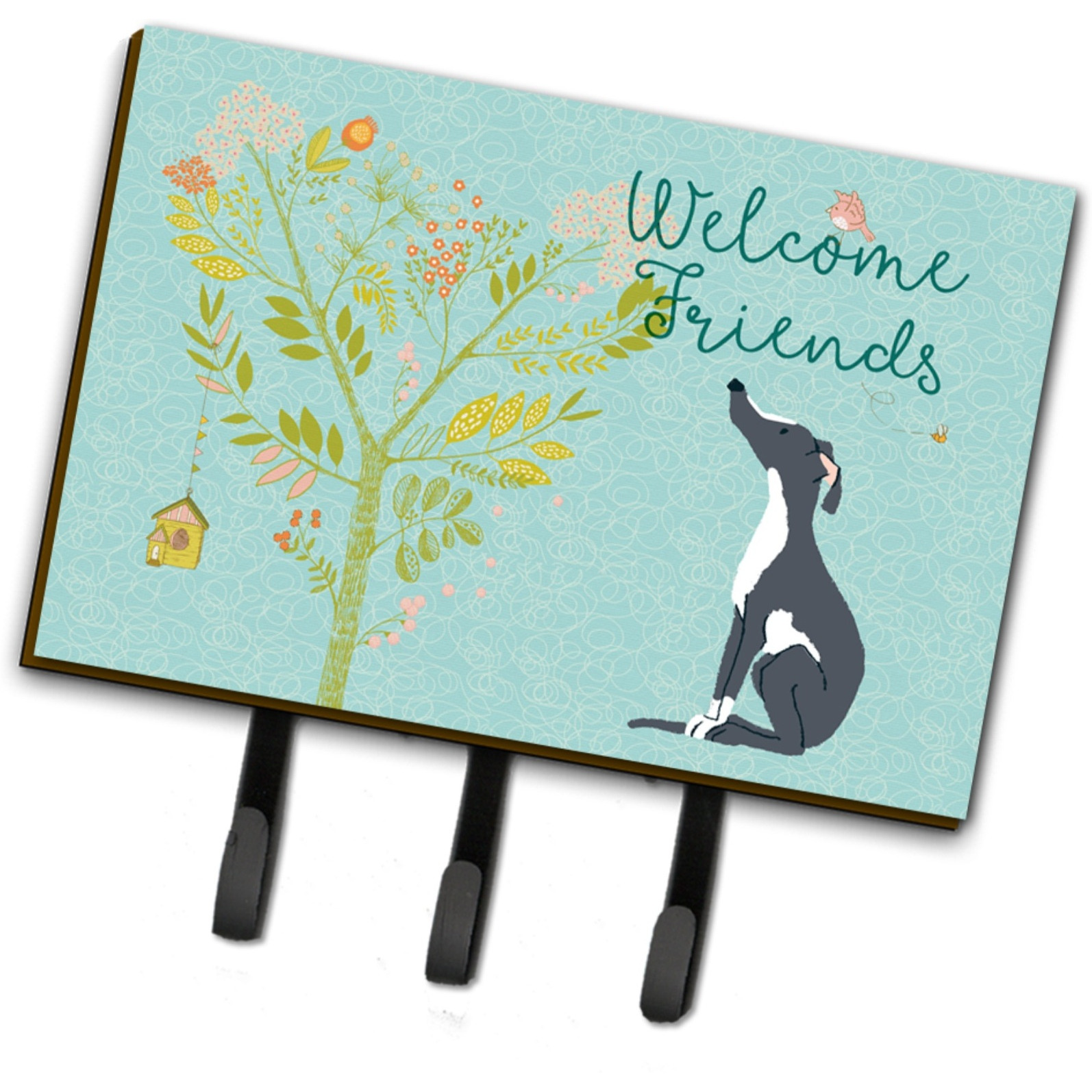 &quotCaroline's Treasures Welcome Friends Black White Greyhound Wall Hook, Triple"