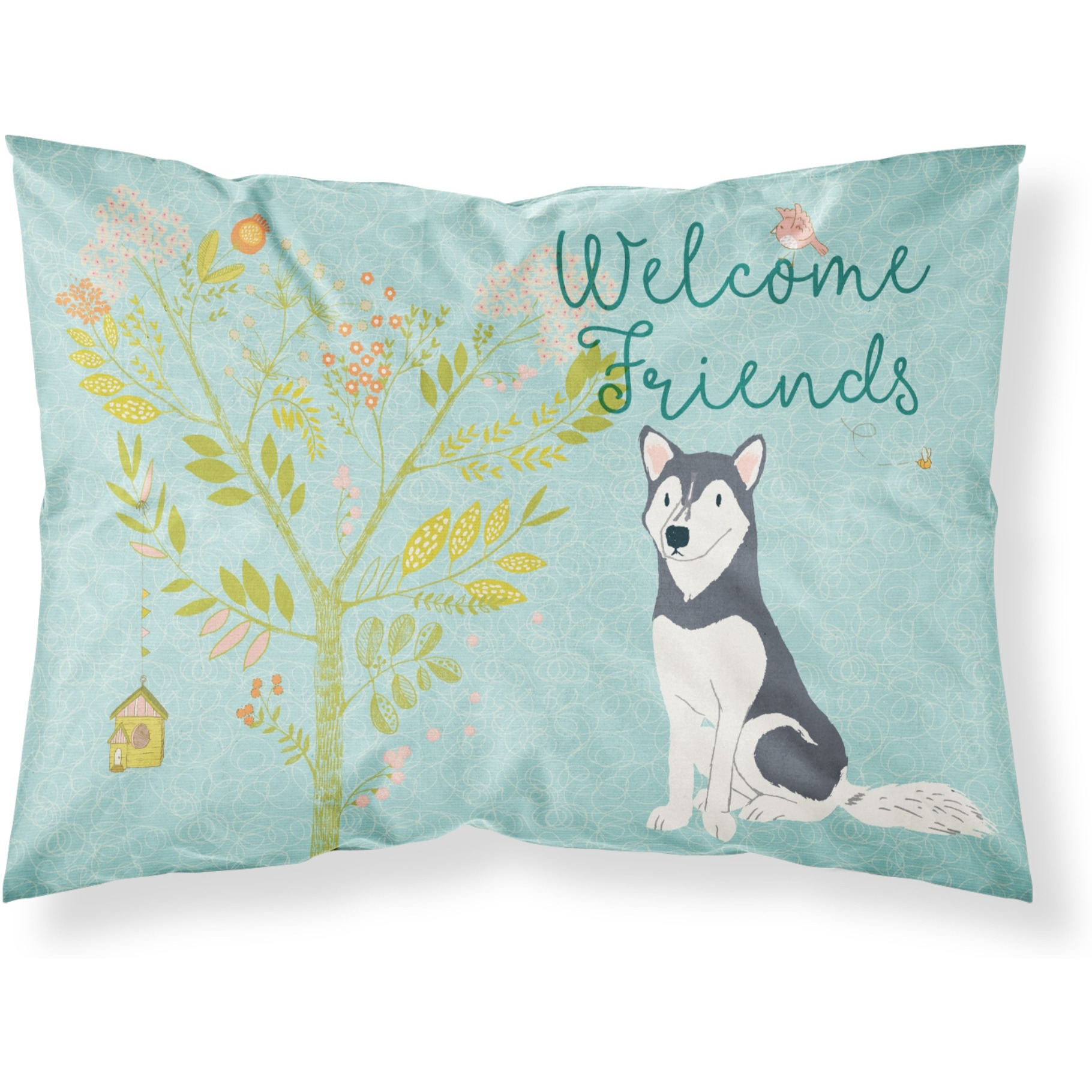 &quotCaroline's Treasures Welcome Friends Siberian Husky Printed, Polyester, 250 Thread count, Envelope closure Pillowcase, Standard, Multicolor"