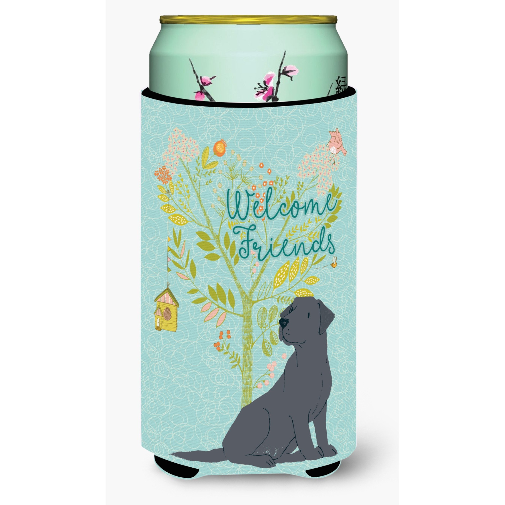 &quotCaroline's Treasures Welcome Friends Black Labrador Retriever Decorative Can Hugger, Tall Boy, Multicolor"