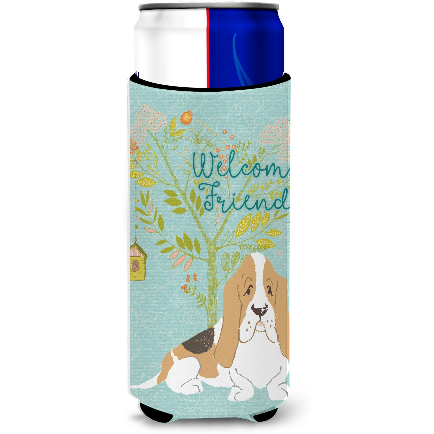 &quotCaroline's Treasures Welcome Friends Basset Hound Decorative Can Hugger, Multicolor"