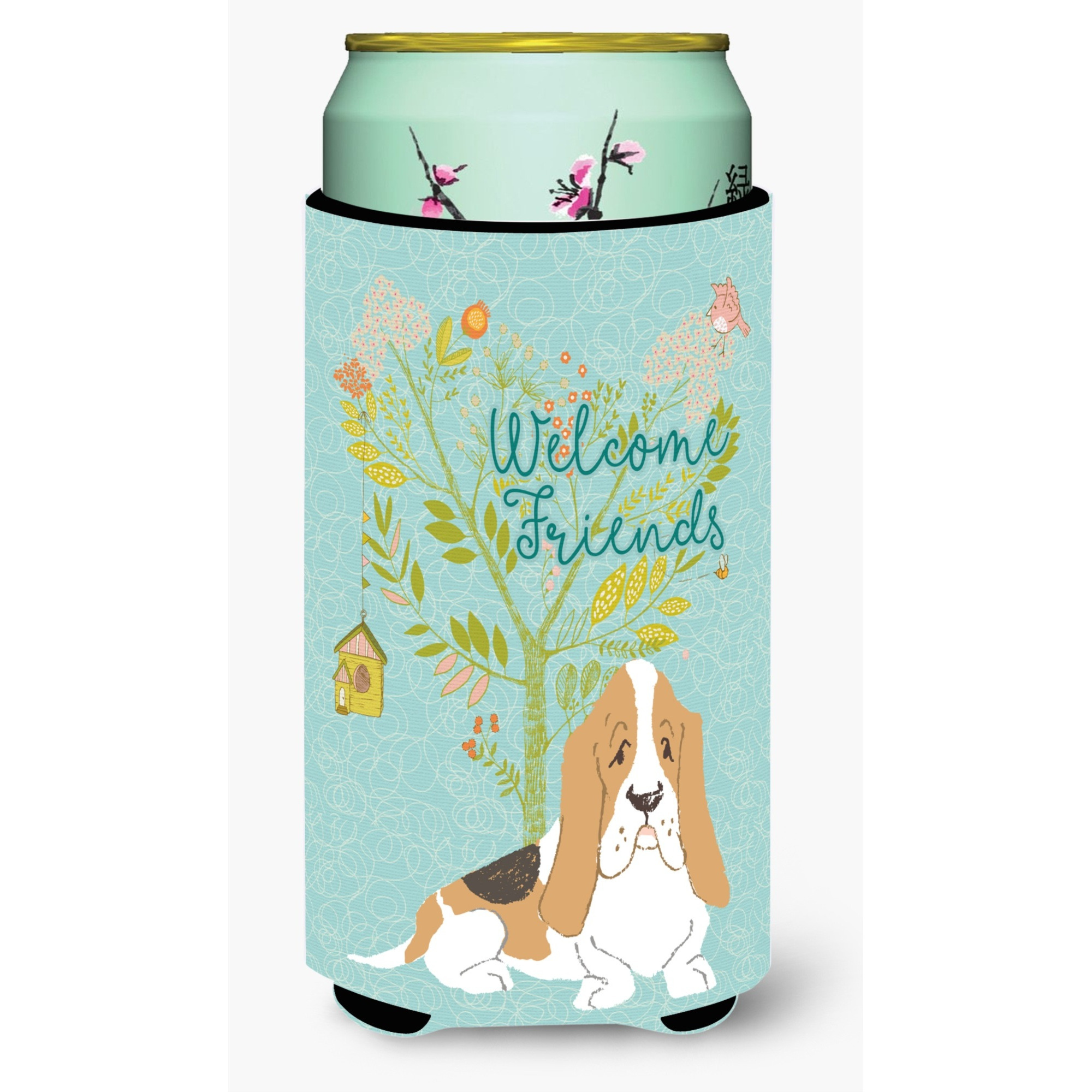 &quotCaroline's Treasures Welcome Friends Basset Hound Decorative Can Hugger, Tall Boy, Multicolor"