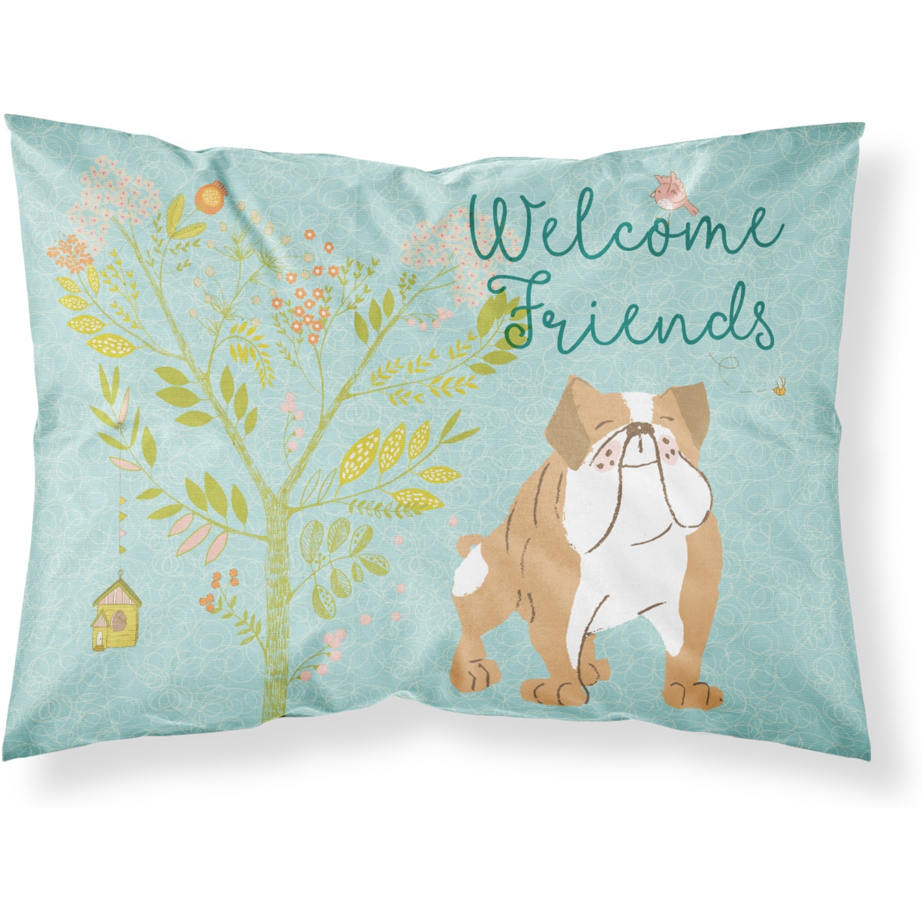 &quotCaroline's Treasures Welcome Friends English Bulldog Printed, Polyester, 250 Thread count, Envelope closure Pillowcase, Standard, Multicolor"