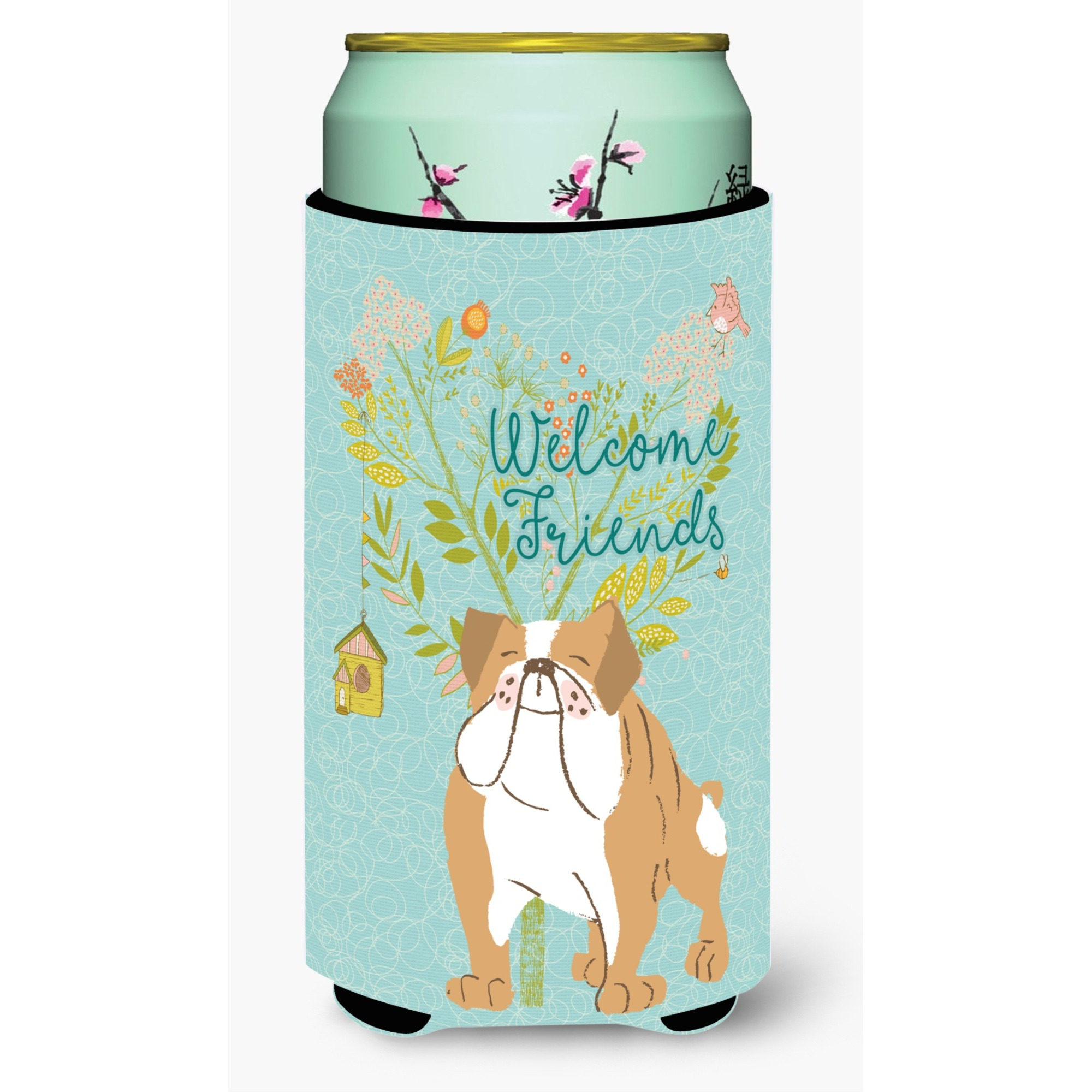 &quotCaroline's Treasures Welcome Friends English Bulldog Decorative Can Hugger, Tall Boy, Multicolor"
