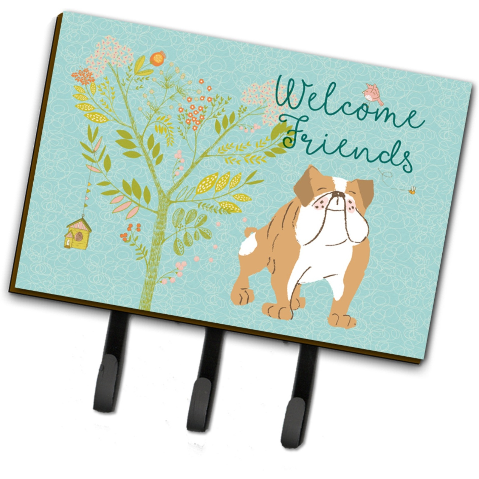 &quotCaroline's Treasures Welcome Friends English Bulldog Wall Hook, Triple, Multicolor"