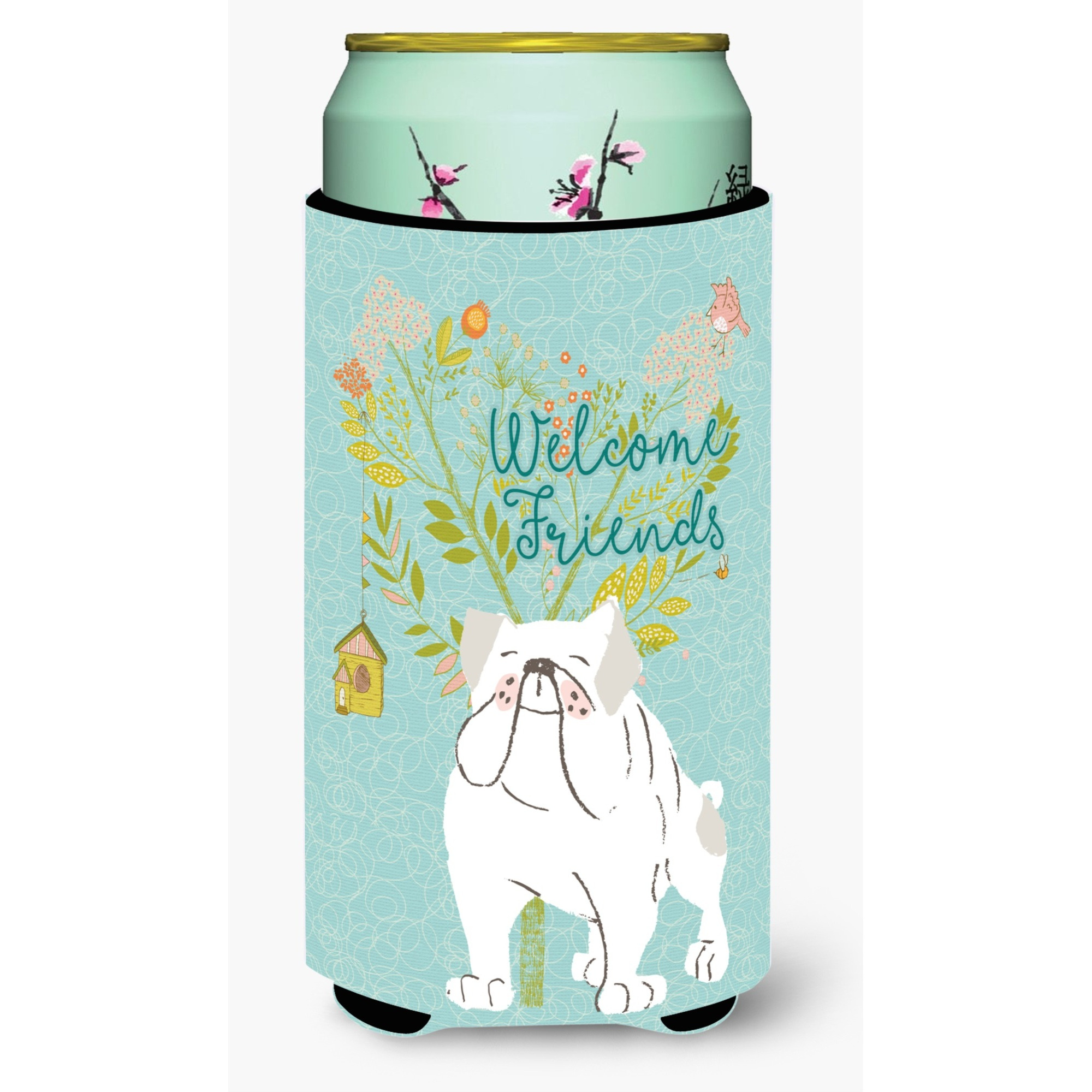 &quotCaroline's Treasures Welcome Friends English Bulldog White Decorative Can Hugger, Tall Boy, Multicolor"