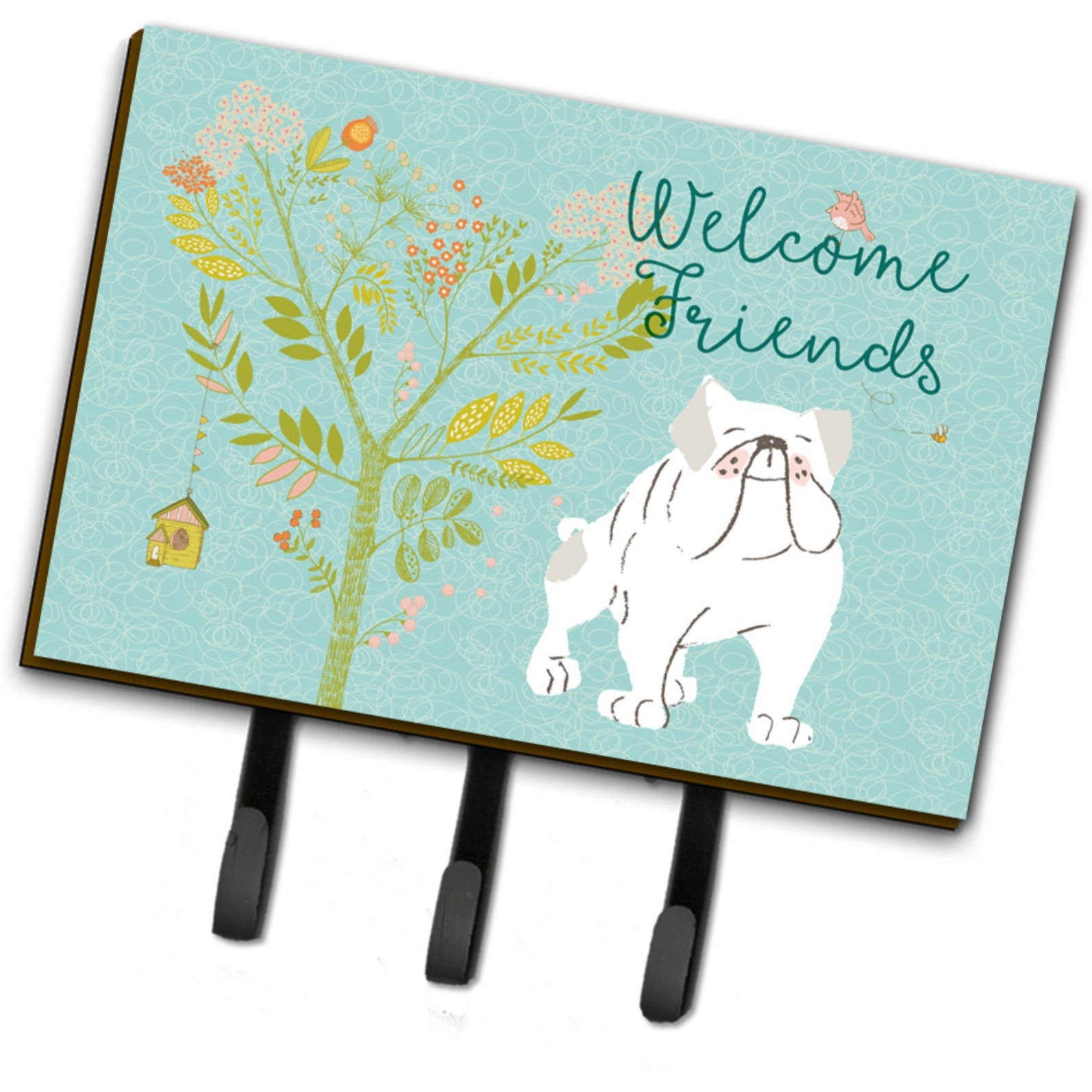 &quotCaroline's Treasures Welcome Friends English Bulldog White Wall Hook, Triple"