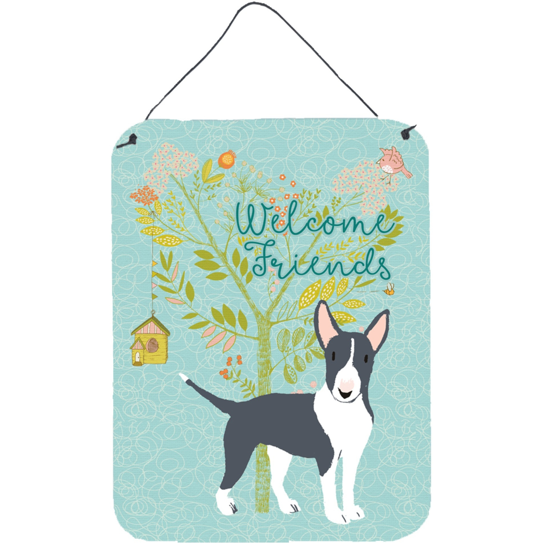 &quotCaroline's Treasures Welcome Friends Black Bull Terrier Metal Print, 16h x 12w, Multicolor"