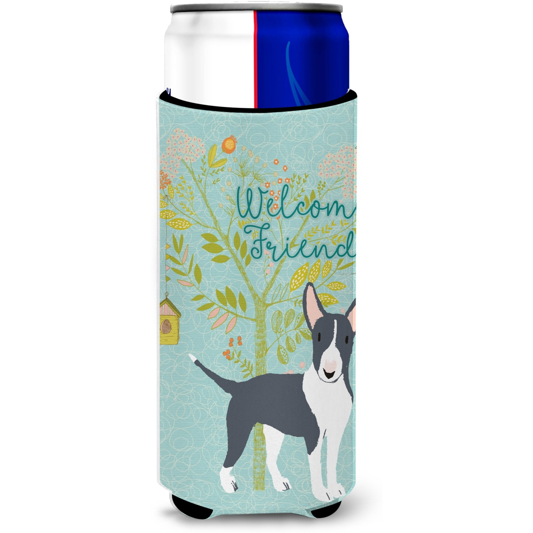 &quotCaroline's Treasures Welcome Friends Black Bull Terrier Decorative Can Hugger, Multicolor"