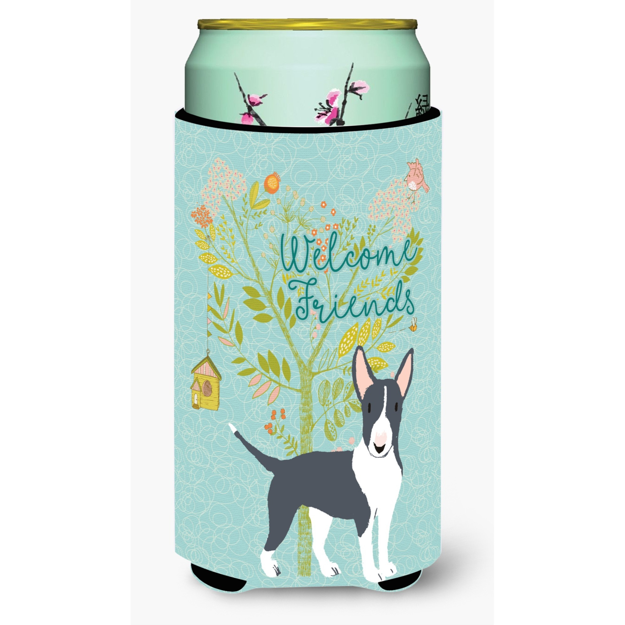 &quotCaroline's Treasures Welcome Friends Black Bull Terrier Decorative Can Hugger, Tall Boy, Multicolor"