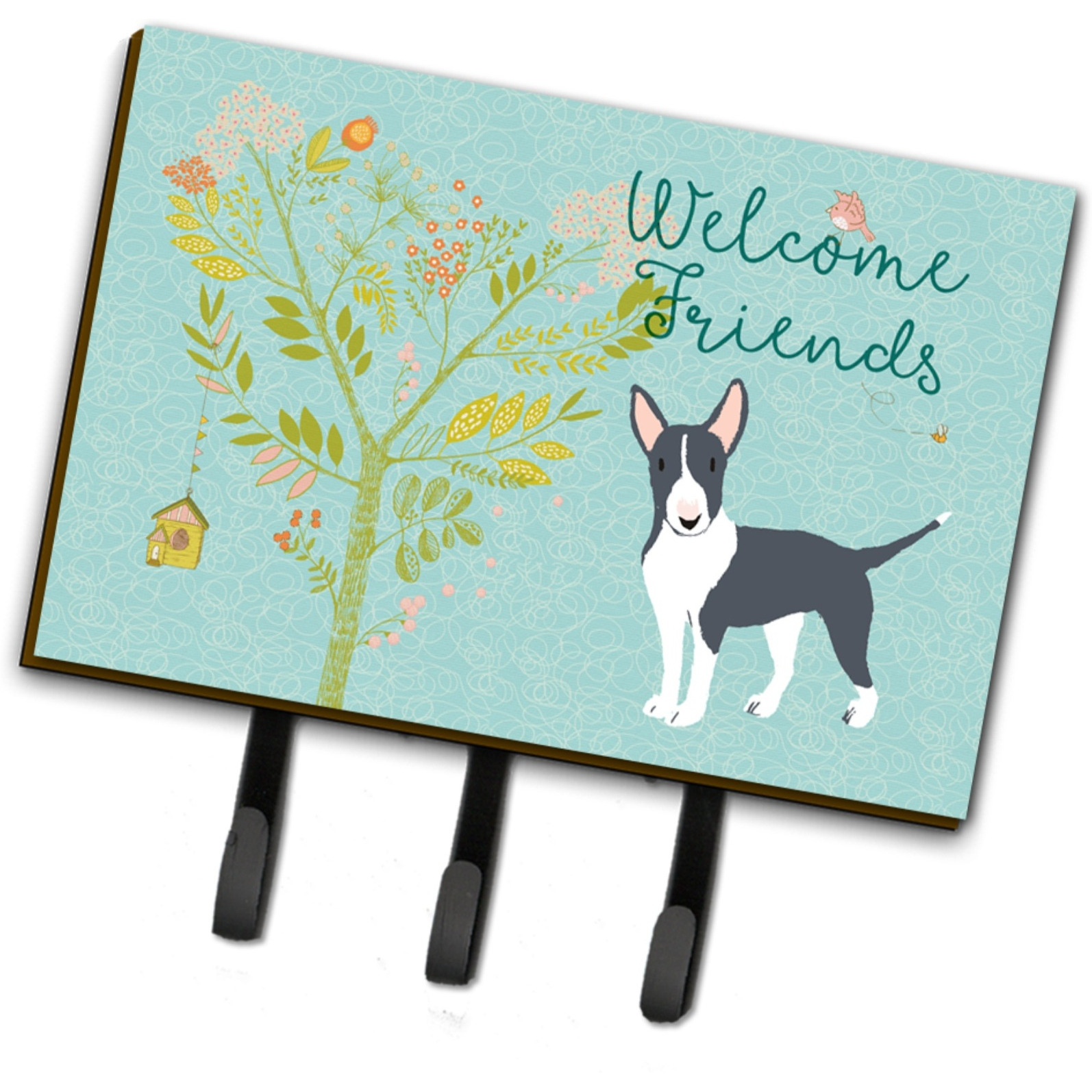 &quotCaroline's Treasures Welcome Friends Black Bull Terrier Wall Hook, Triple"