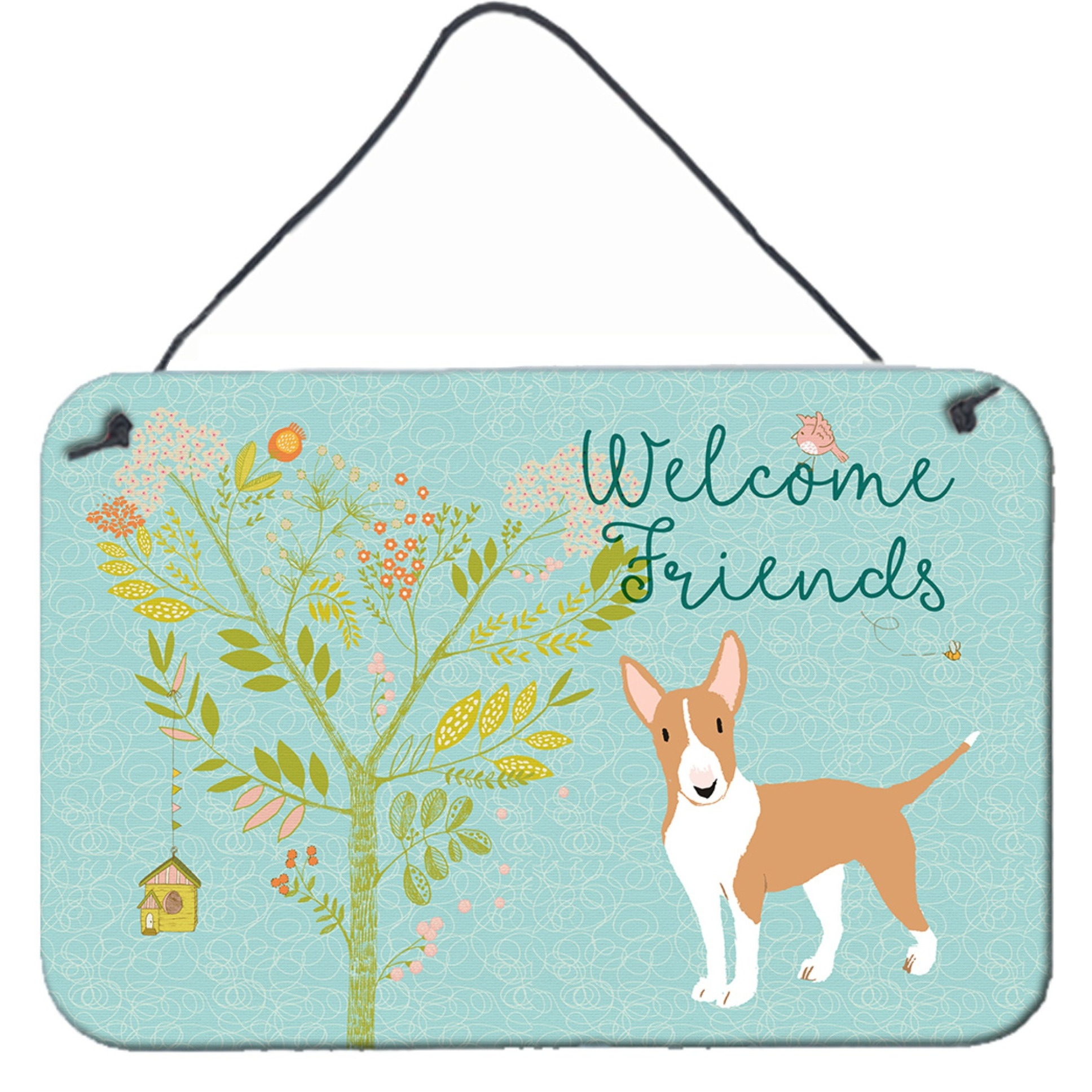 &quotCaroline's Treasures Welcome Friends Brown Bull Terrier Metal Print, 8hx12w"