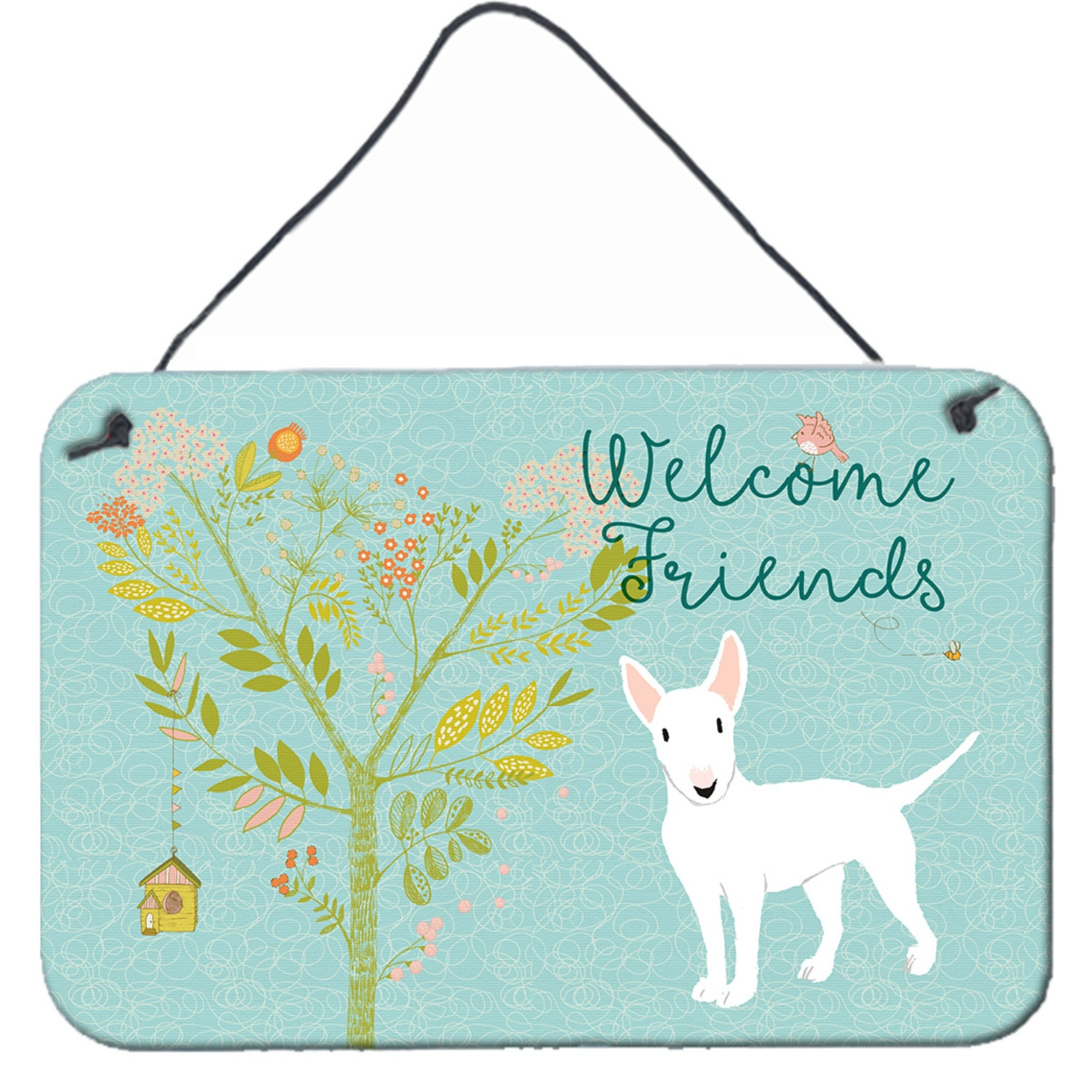 &quotCaroline's Treasures Welcome Friends White Bull Terrier Metal Print, 8hx12w"