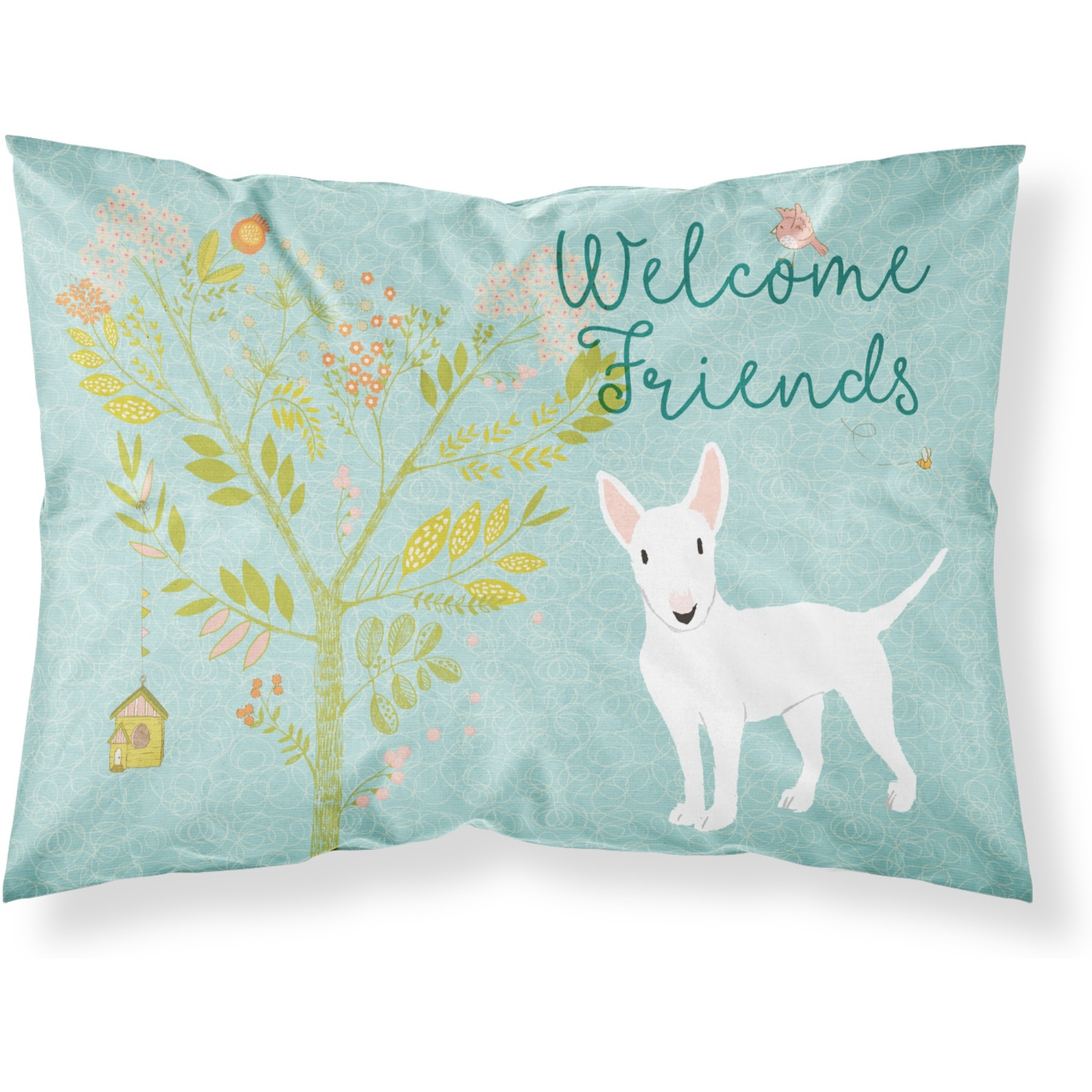 &quotCaroline's Treasures Welcome Friends White Bull Terrier Printed, Polyester, 250 Thread count, Envelope closure Pillowcase, Standard, Multicolor"