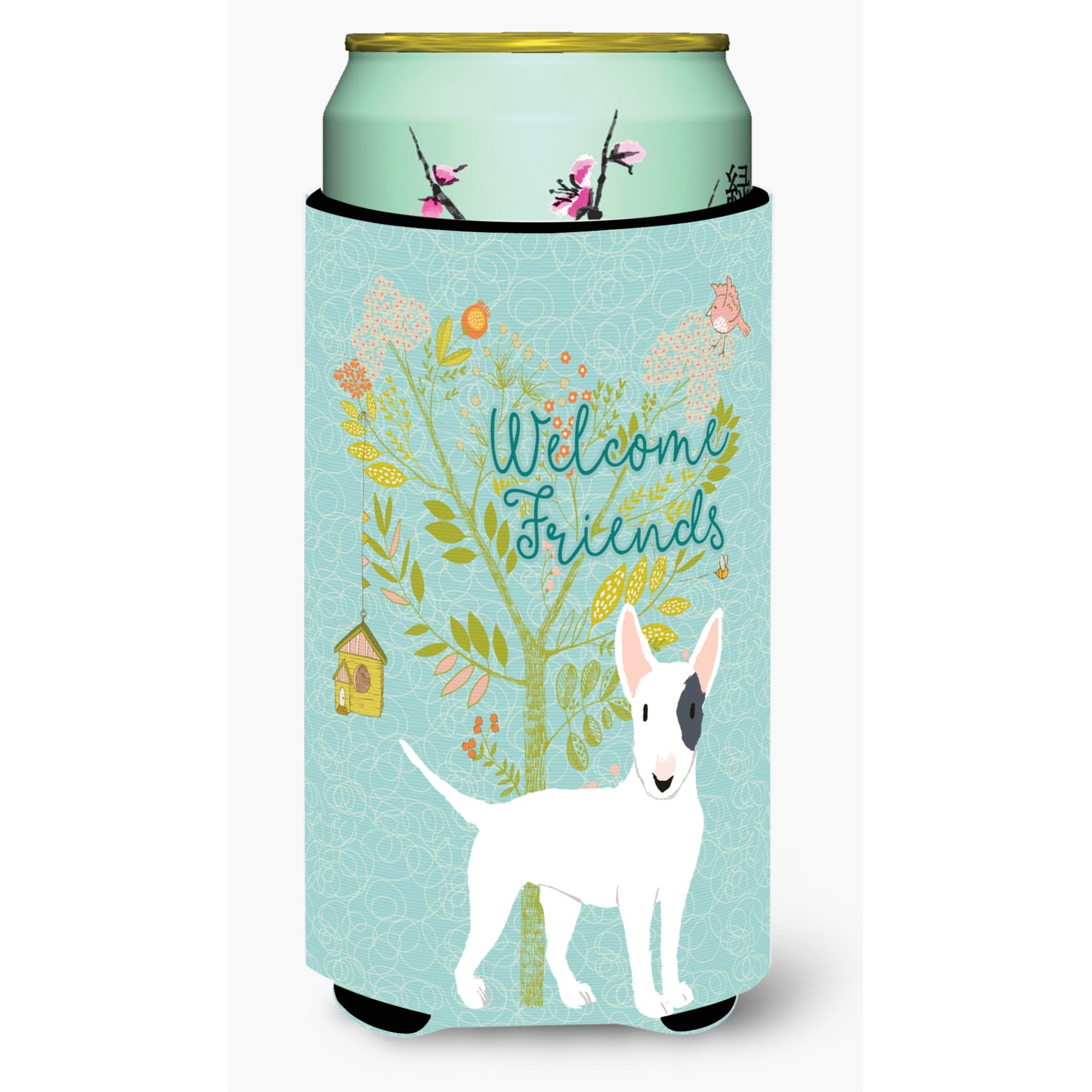 &quotCaroline's Treasures Welcome Friends White Patched Bull Terrier Decorative Can Hugger, Tall Boy, Multicolor"