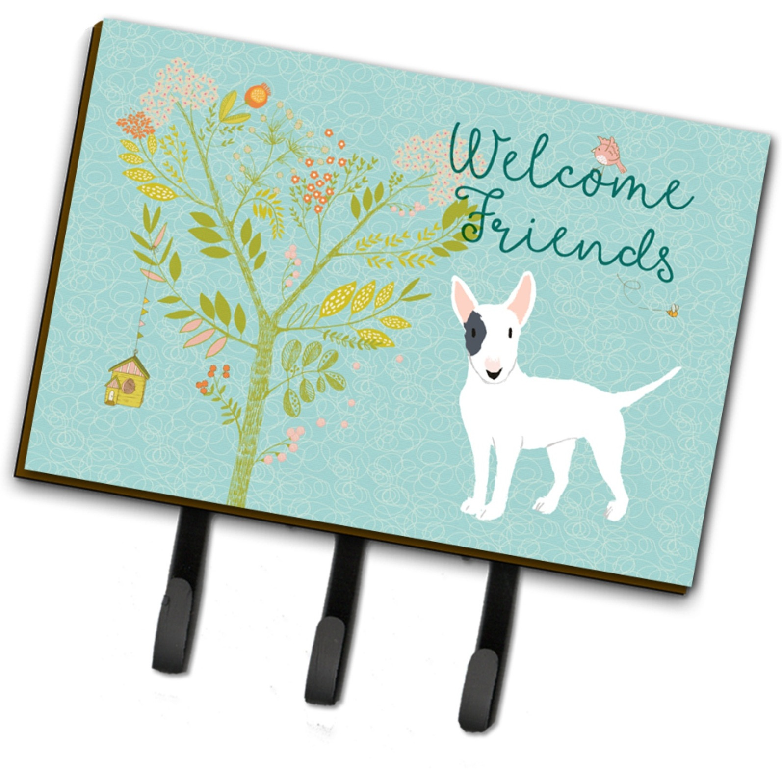 &quotCaroline's Treasures Welcome Friends White Patched Bull Terrier Wall Hook, Triple, Multicolor"
