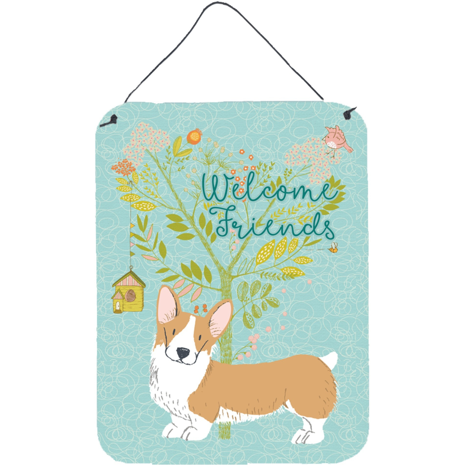 &quotCaroline's Treasures Friends Welcome Pembroke Welsh Corgi Red Metal Print, 16h x 12w, Multicolor"