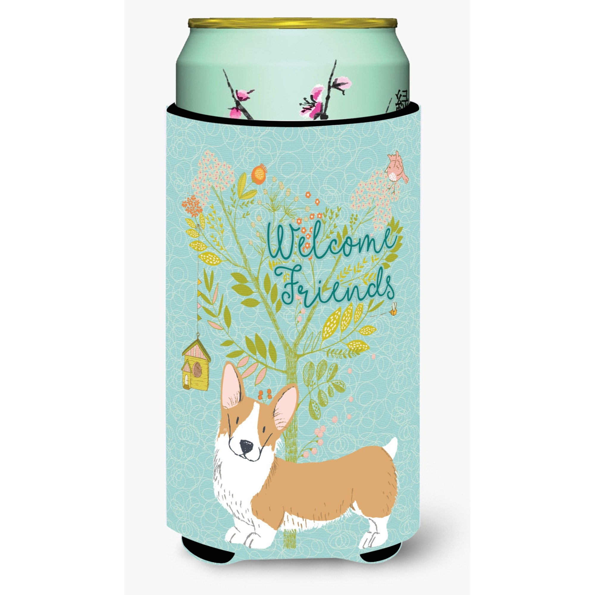 &quotCaroline's Treasures Welcome Friends Pembroke Welsh Corgi Red Decorative Can Hugger, Tall Boy, Multicolor"