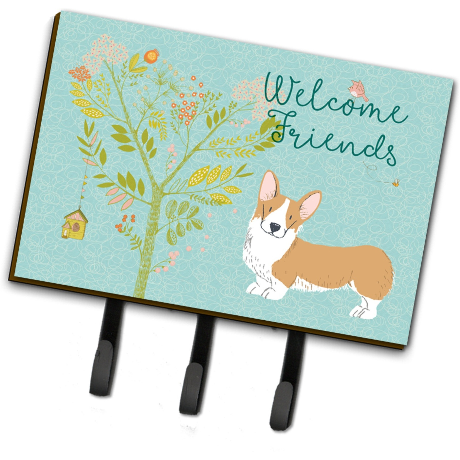 &quotCaroline's Treasures Welcome Friends Pembroke Welsh Corgi Red Wall Hook, Triple, Multicolor"