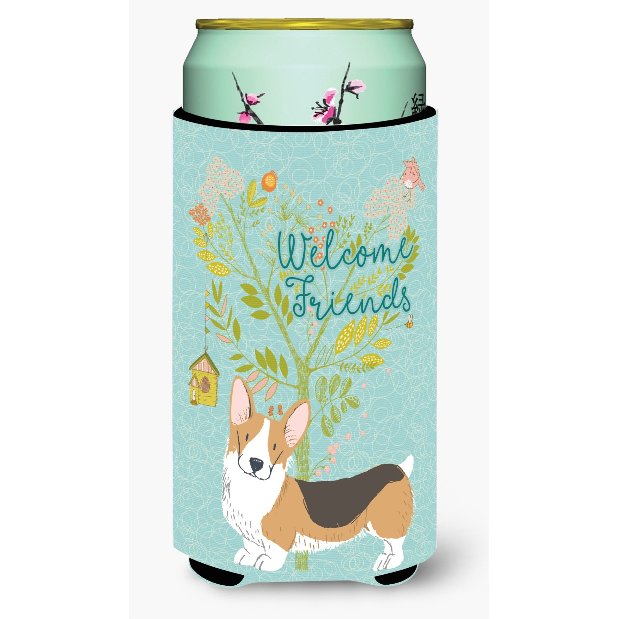 &quotCaroline's Treasures Welcome Friends Pembroke Welsh Corgi Tricolor Decorative Can Hugger, Tall Boy, Multicolor"
