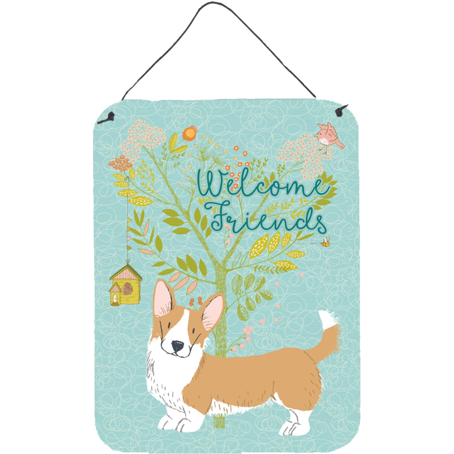 &quotCaroline's Treasures Friends Welcome Cardigan Welsh Corgi Tricolor Metal Print, 16h x 12w, Multicolor"