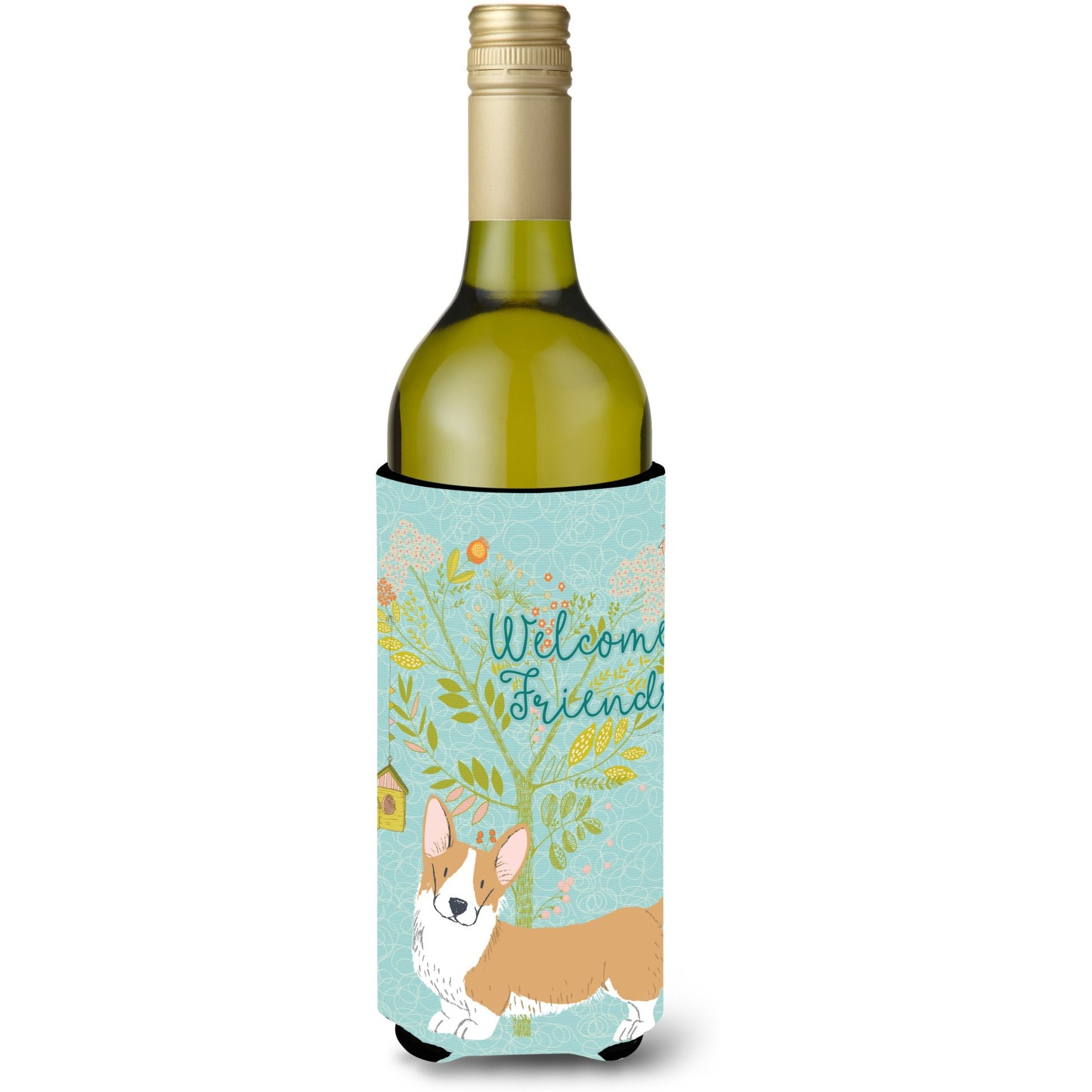 &quotCaroline's Treasures Welcome Friends Cardigan Welsh Corgi Tricolor Decorative Bottle Hugger, 750 ml, Multicolor"