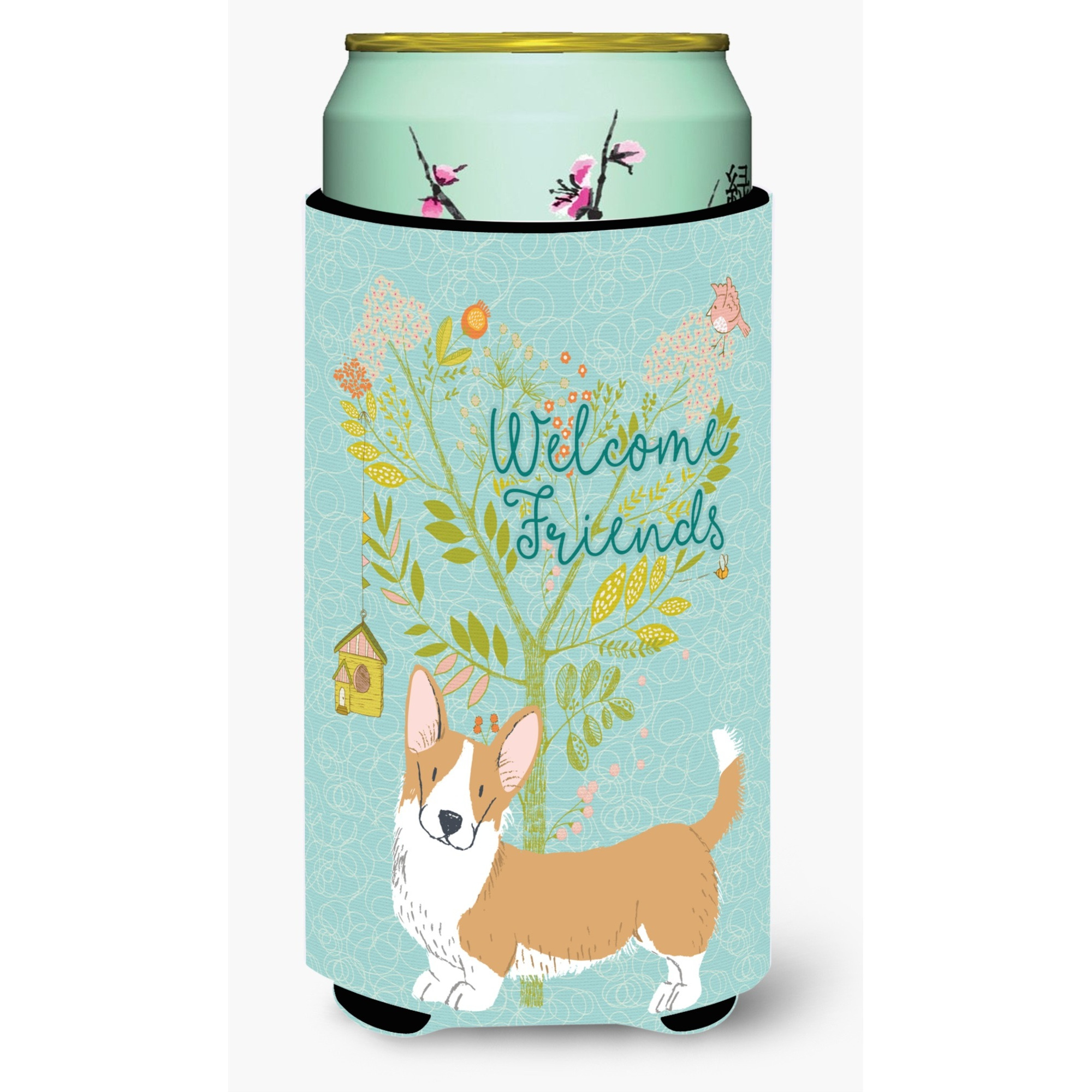 &quotCaroline's Treasures Welcome Friends Cardigan Welsh Corgi Tricolor Decorative Can Hugger, Tall Boy, Multicolor"