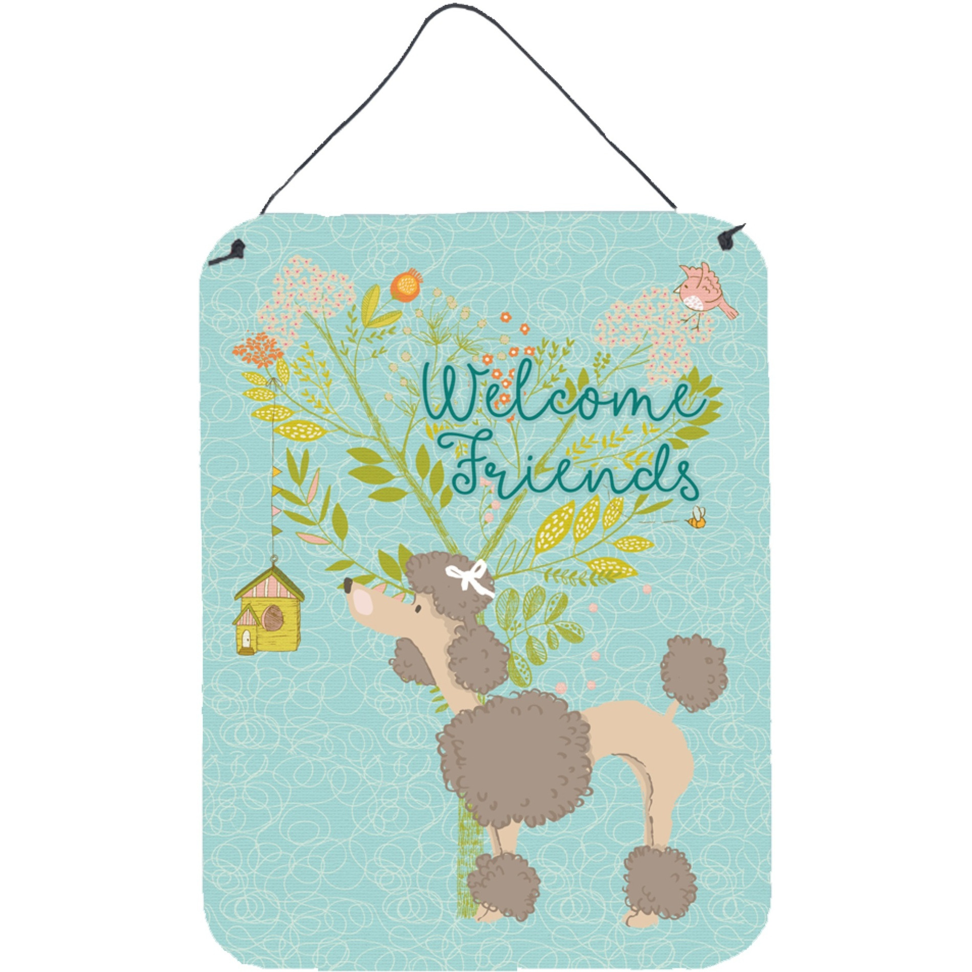 &quotCaroline's Treasures Welcome Friends Chocolate Poodle Metal Print, 16h x 12w, Multicolor"