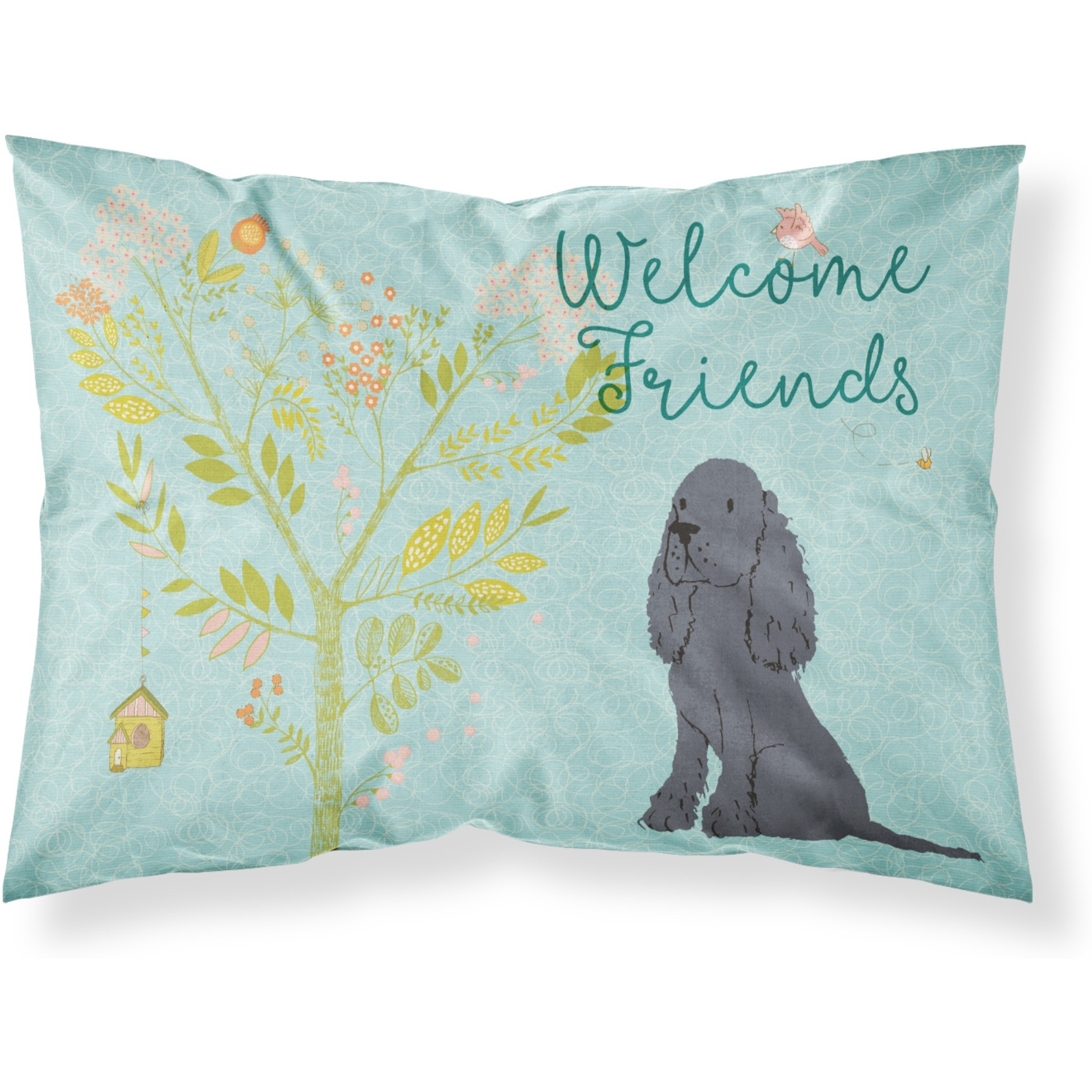 &quotCaroline's Treasures Welcome Friends Black Cocker Spaniel Printed, Polyester, 250 Thread count, Envelope closure Pillowcase, Standard, Multicolor"