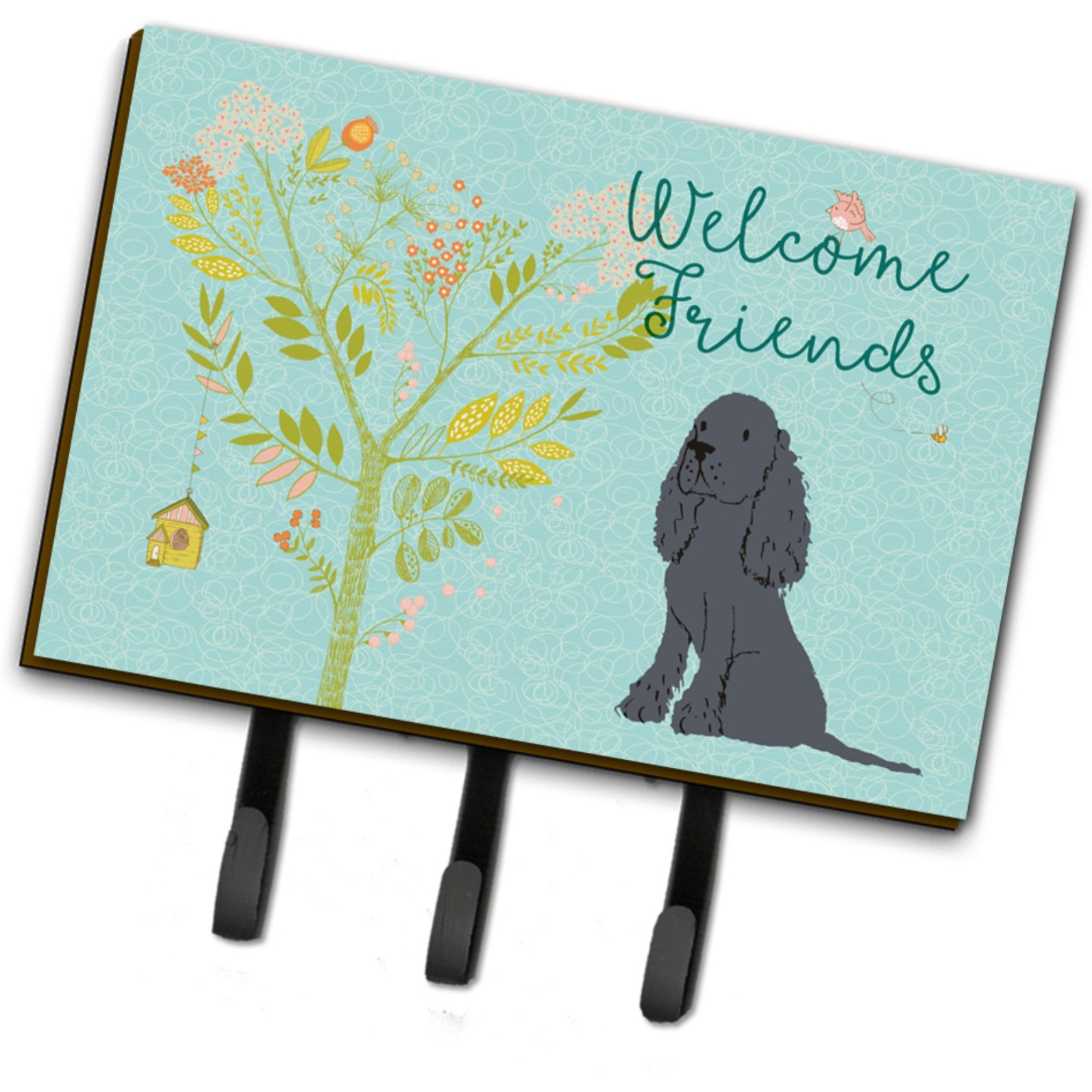 &quotCaroline's Treasures Welcome Friends Black Cocker Spaniel Wall Hook, Triple, Multicolor"