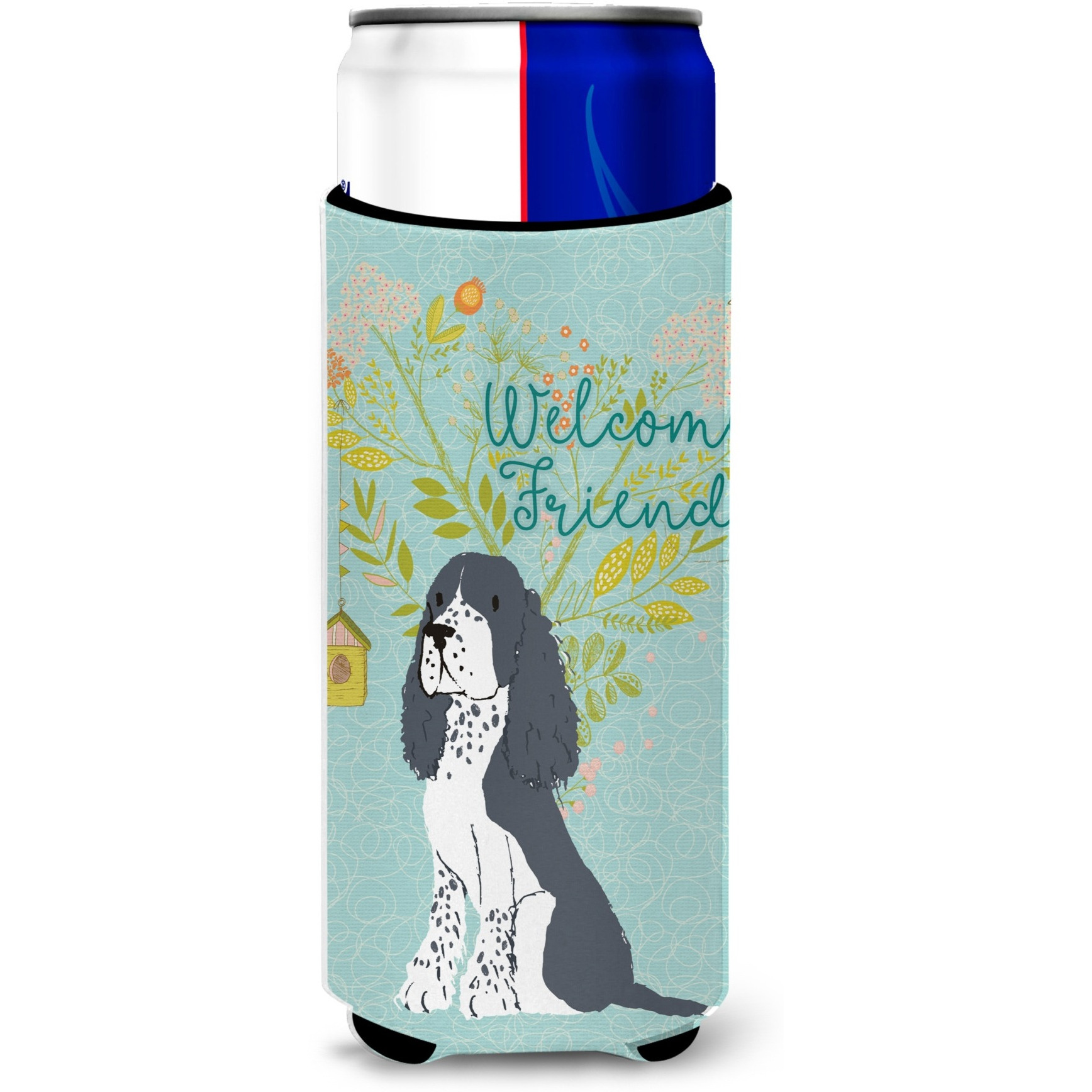 &quotCaroline's Treasures Welcome Friends Black Springer Spaniel Decorative Can Hugger, Multicolor"