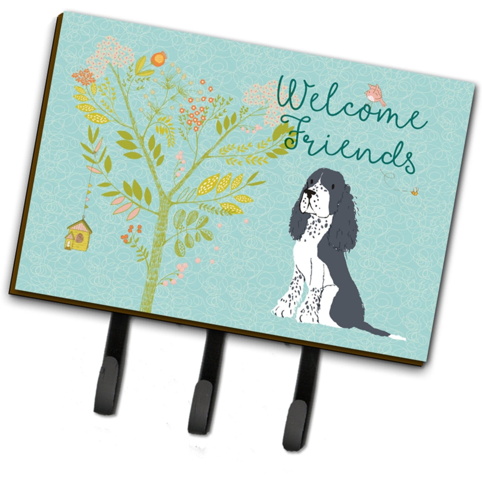 &quotCaroline's Treasures Welcome Friends Black Springer Spaniel Wall Hook, Triple"