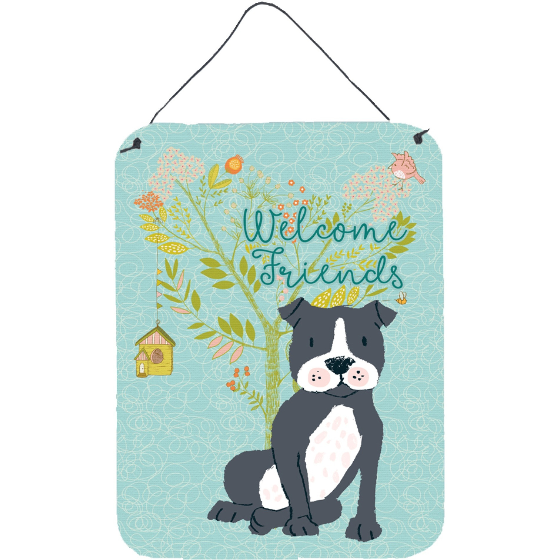 &quotCaroline's Treasures Welcome Friends Black Staffie Metal Print, 16h x 12w, Multicolor"