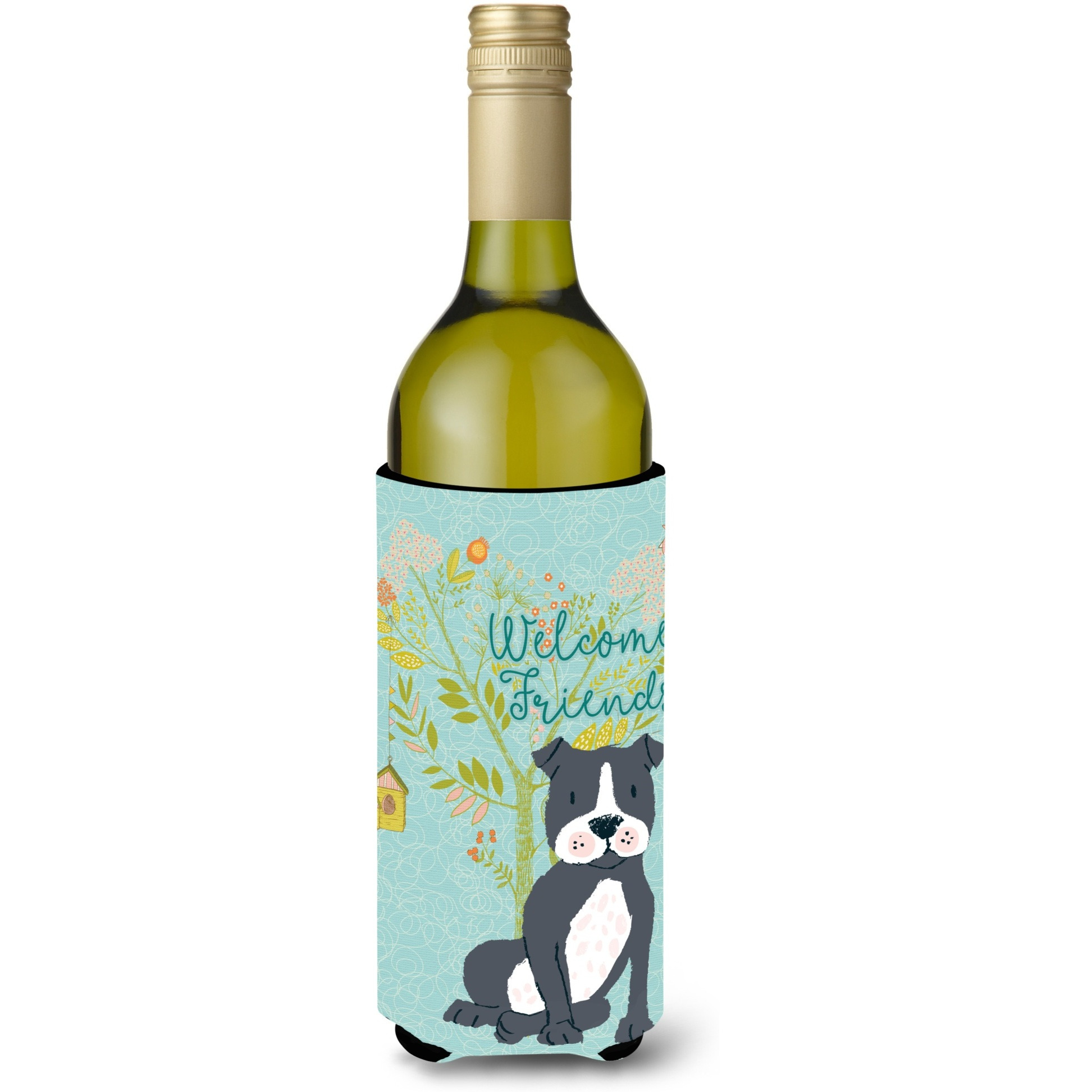 &quotCaroline's Treasures Welcome Friends Black Staffie Decorative Bottle Hugger, 750 ml, Multicolor"