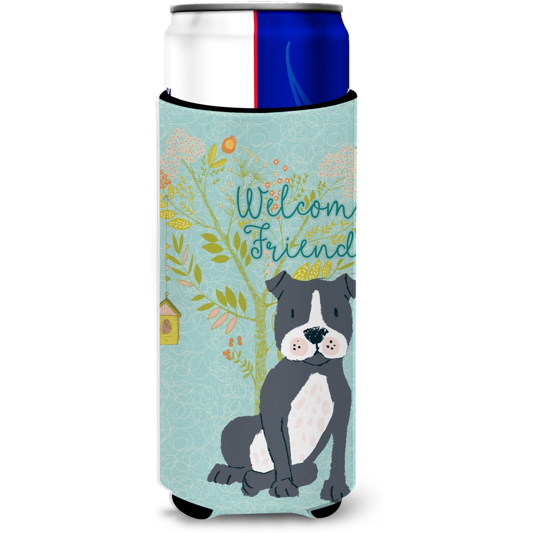 &quotCaroline's Treasures Welcome Friends Black Staffie Decorative Can Hugger, Multicolor"