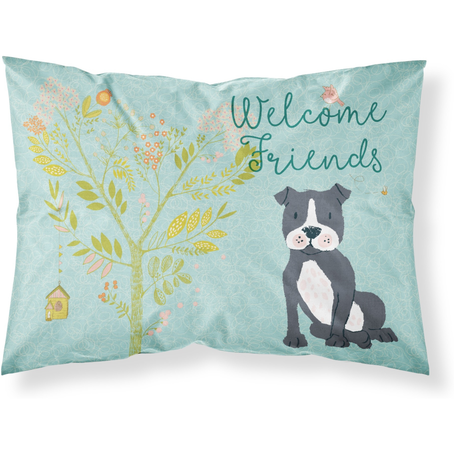 &quotCaroline's Treasures Welcome Friends Black Staffie Printed, Polyester, 250 Thread count, Envelope closure Pillowcase, Standard, Multicolor"