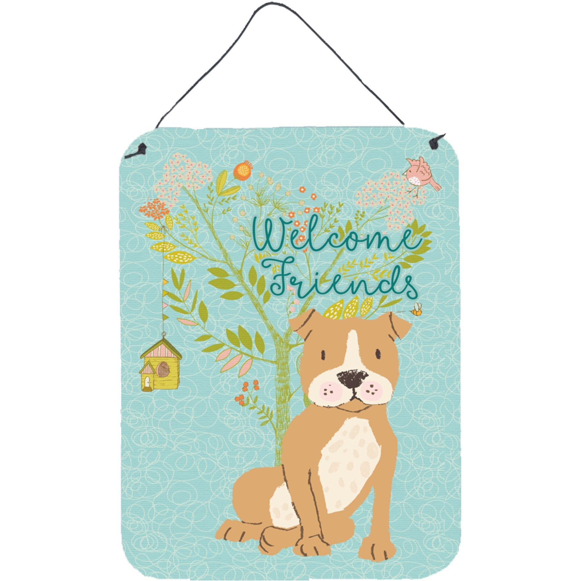 &quotCaroline's Treasures Welcome Friends Brown Staffie Metal Print, 16h x 12w, Multicolor"
