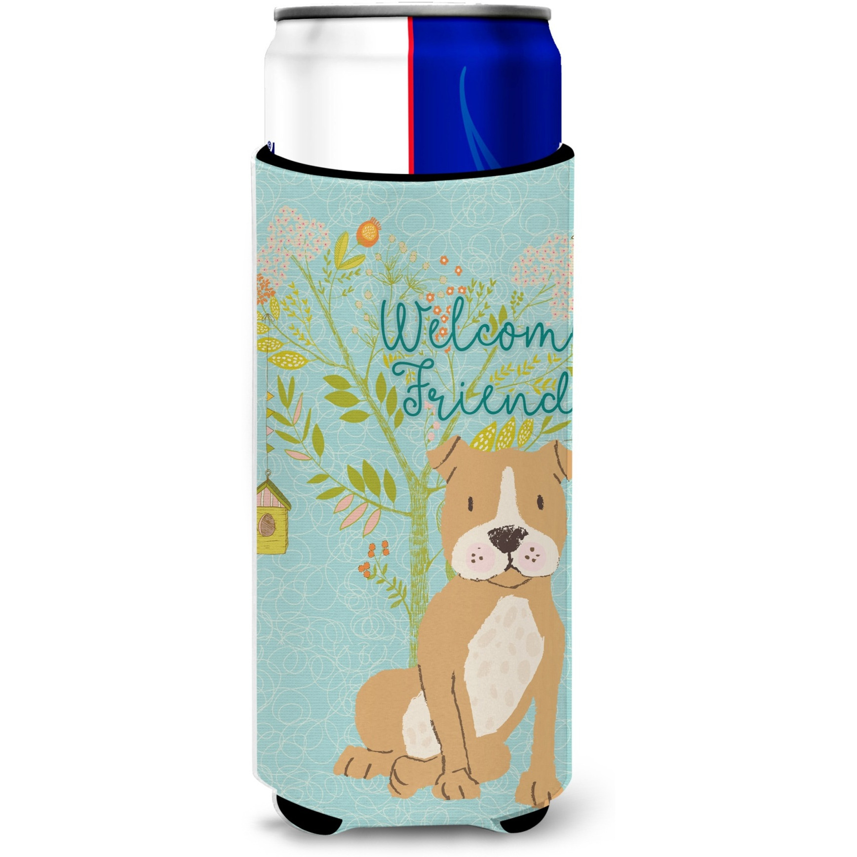 &quotCaroline's Treasures Welcome Friends Brown Staffie Decorative Can Hugger, Multicolor"