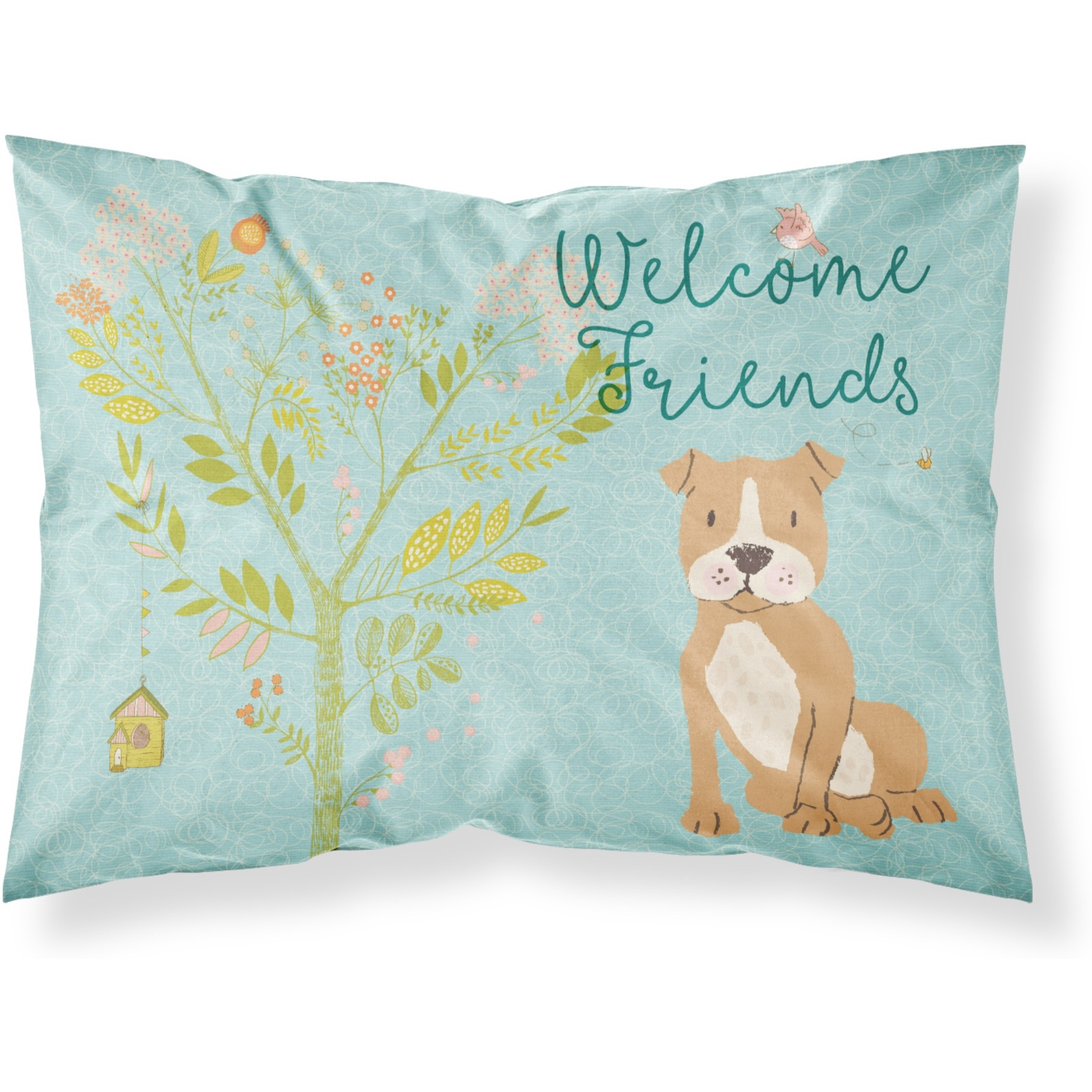 &quotCaroline's Treasures Welcome Friends Brown Staffie Printed, Polyester, 250 Thread count, Envelope closure Pillowcase, Standard, Multicolor"