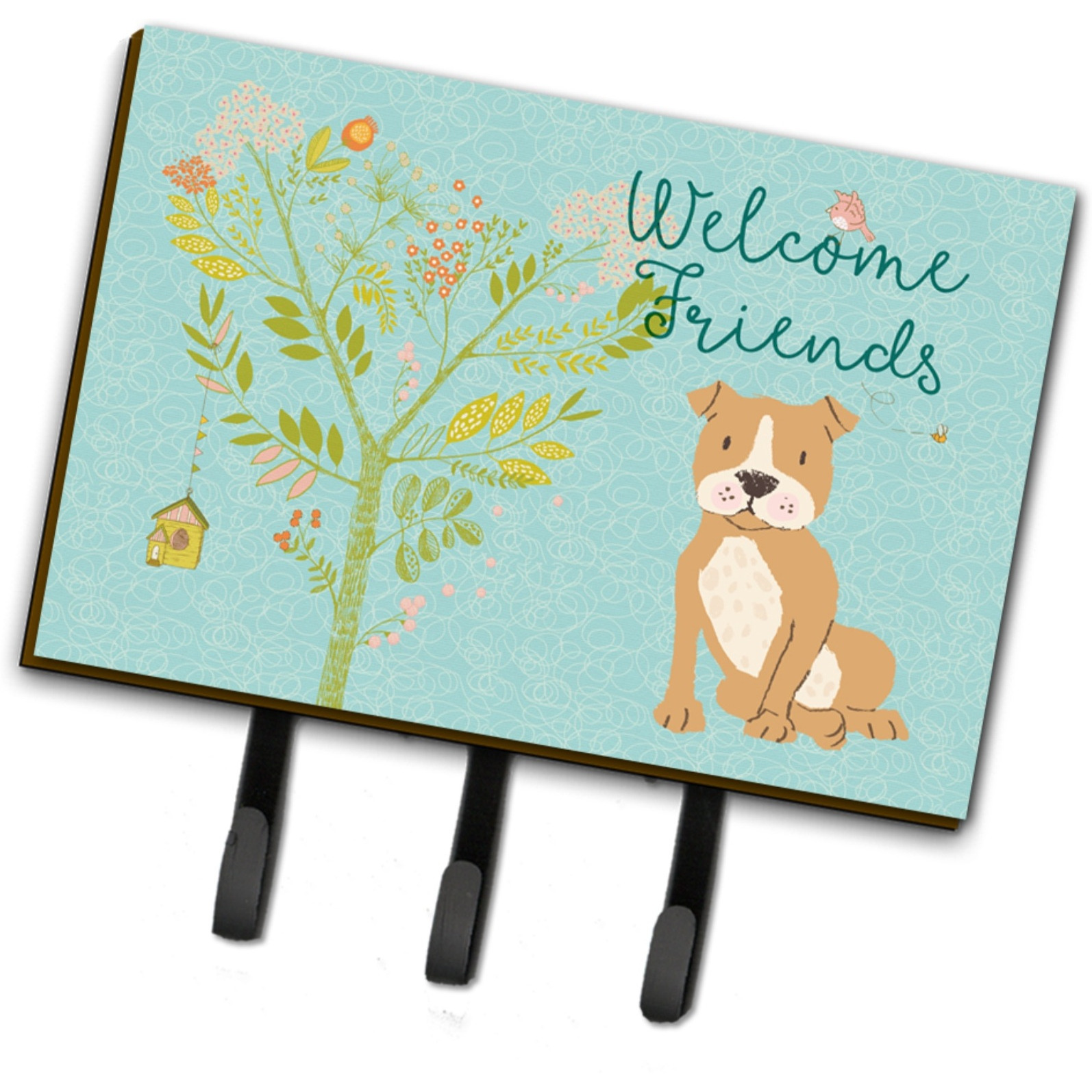 &quotCaroline's Treasures Welcome Friends Brown Staffie Wall Hook, Triple, Multicolor"