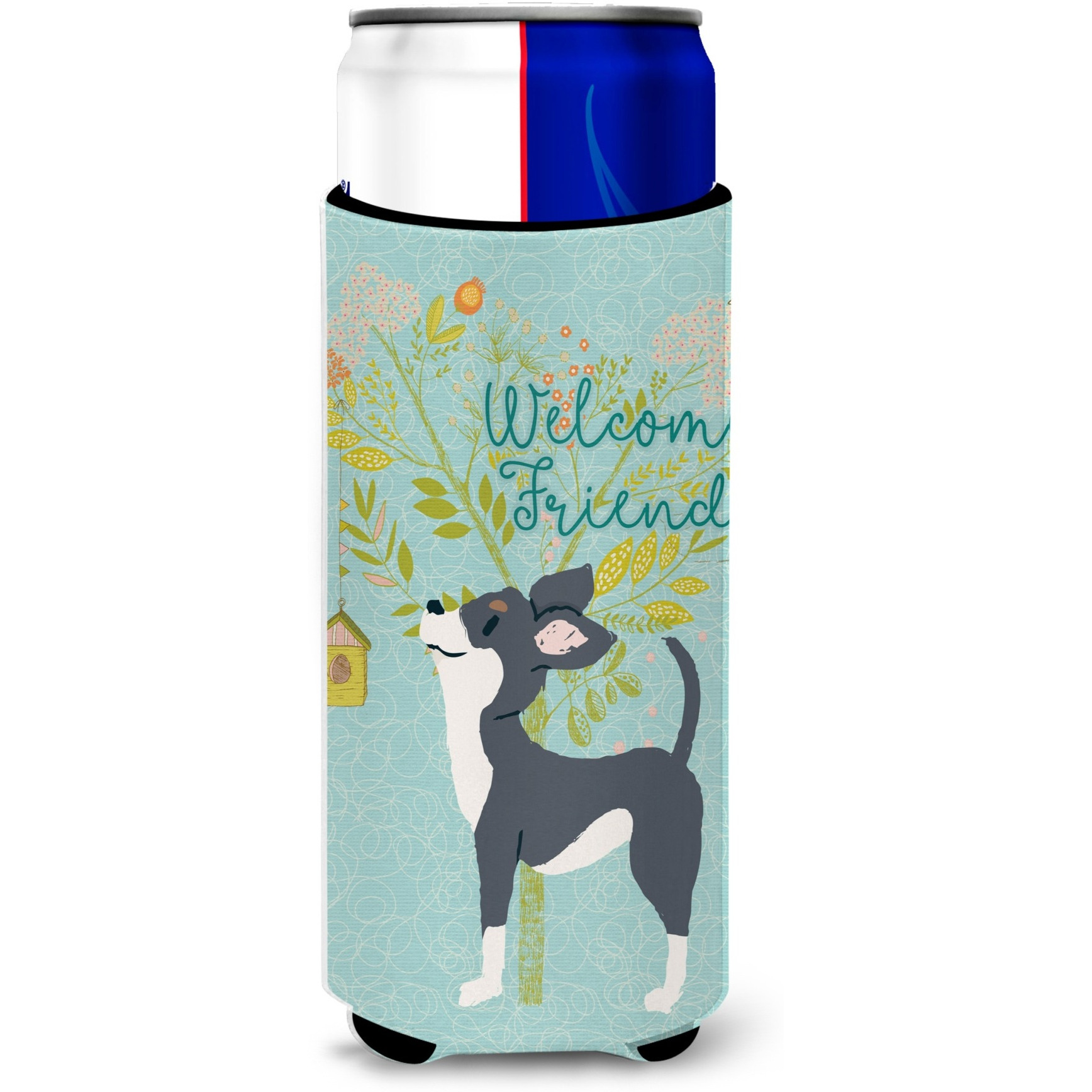 &quotCaroline's Treasures Welcome Friends Black White Chihuahua Decorative Can Hugger, Multicolor"