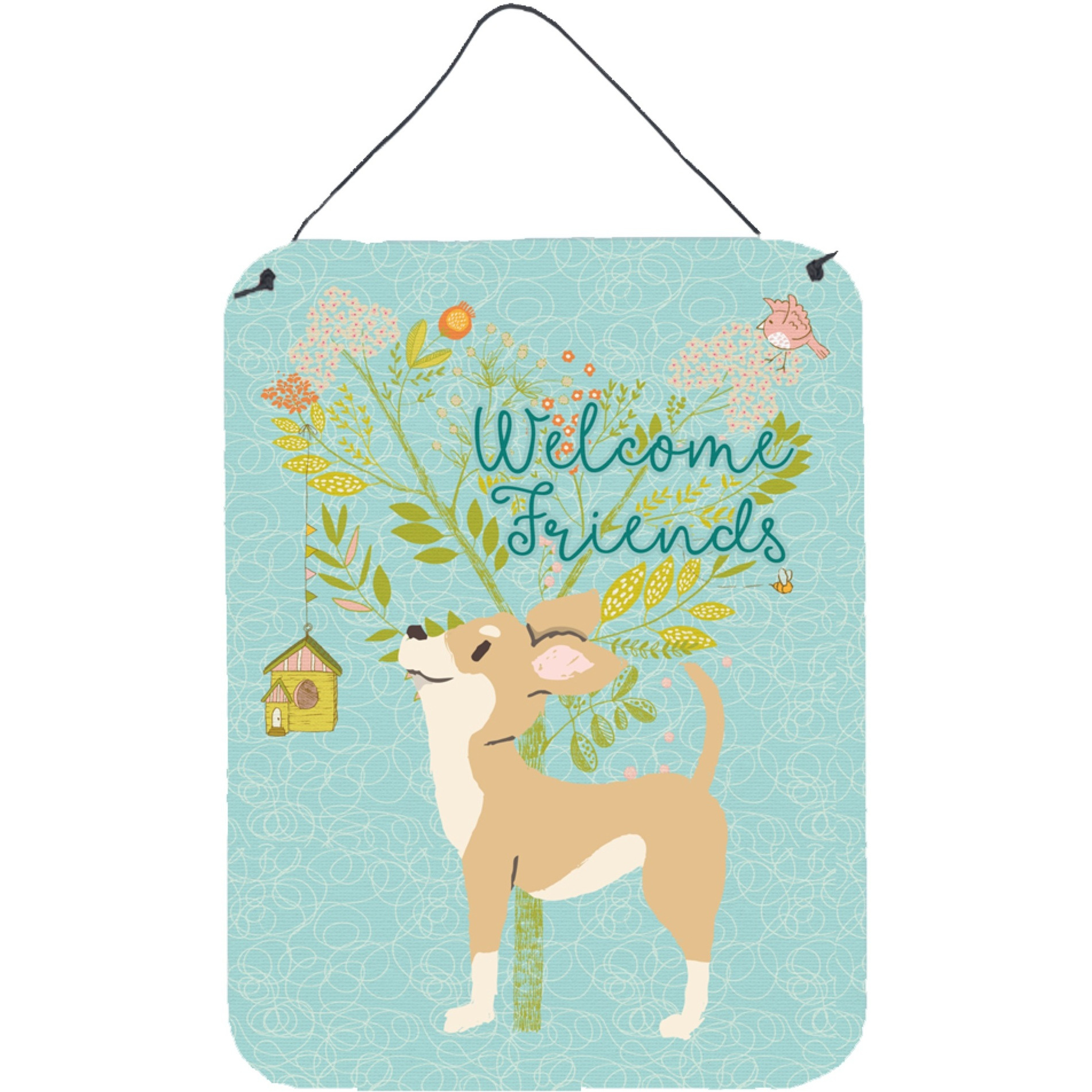 &quotCaroline's Treasures Welcome Friends Brown White Chihuahua Metal Print, 16h x 12w, Multicolor"
