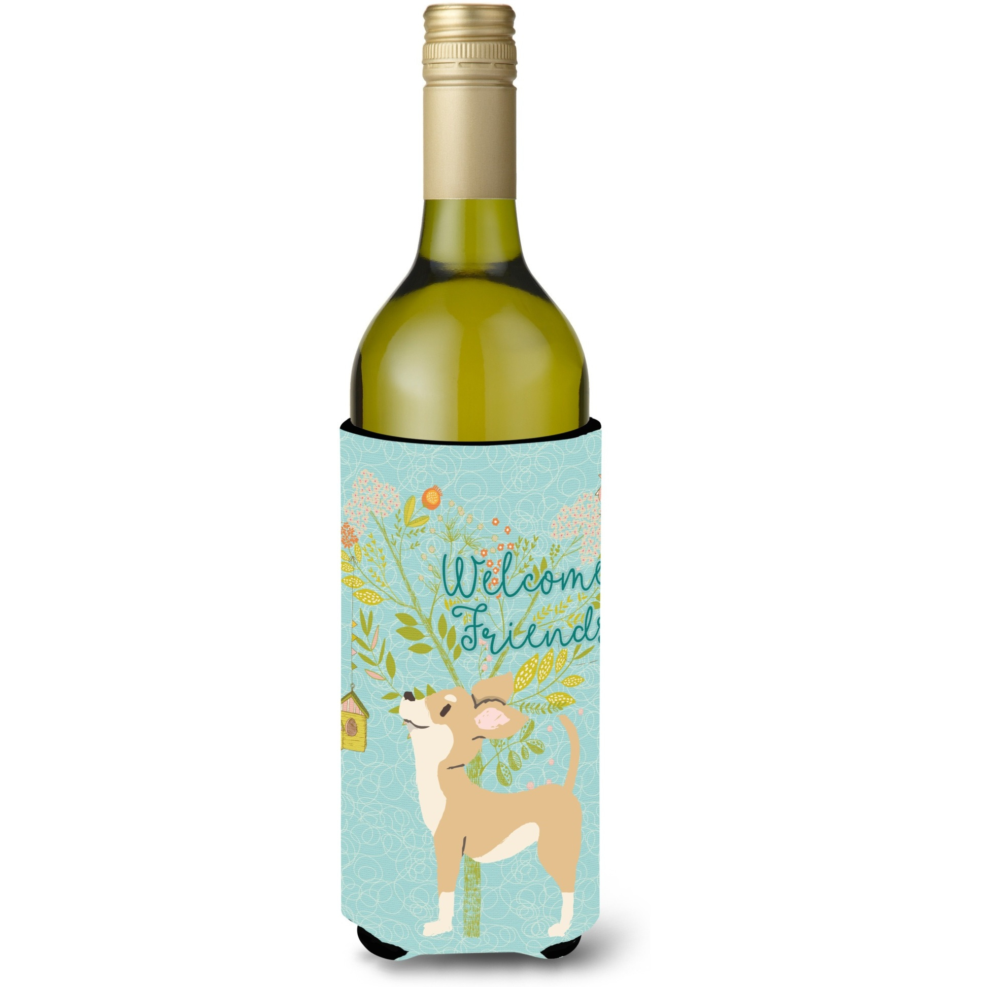 &quotCaroline's Treasures Welcome Friends Brown White Chihuahua Decorative Bottle Hugger, 750 ml, Multicolor"