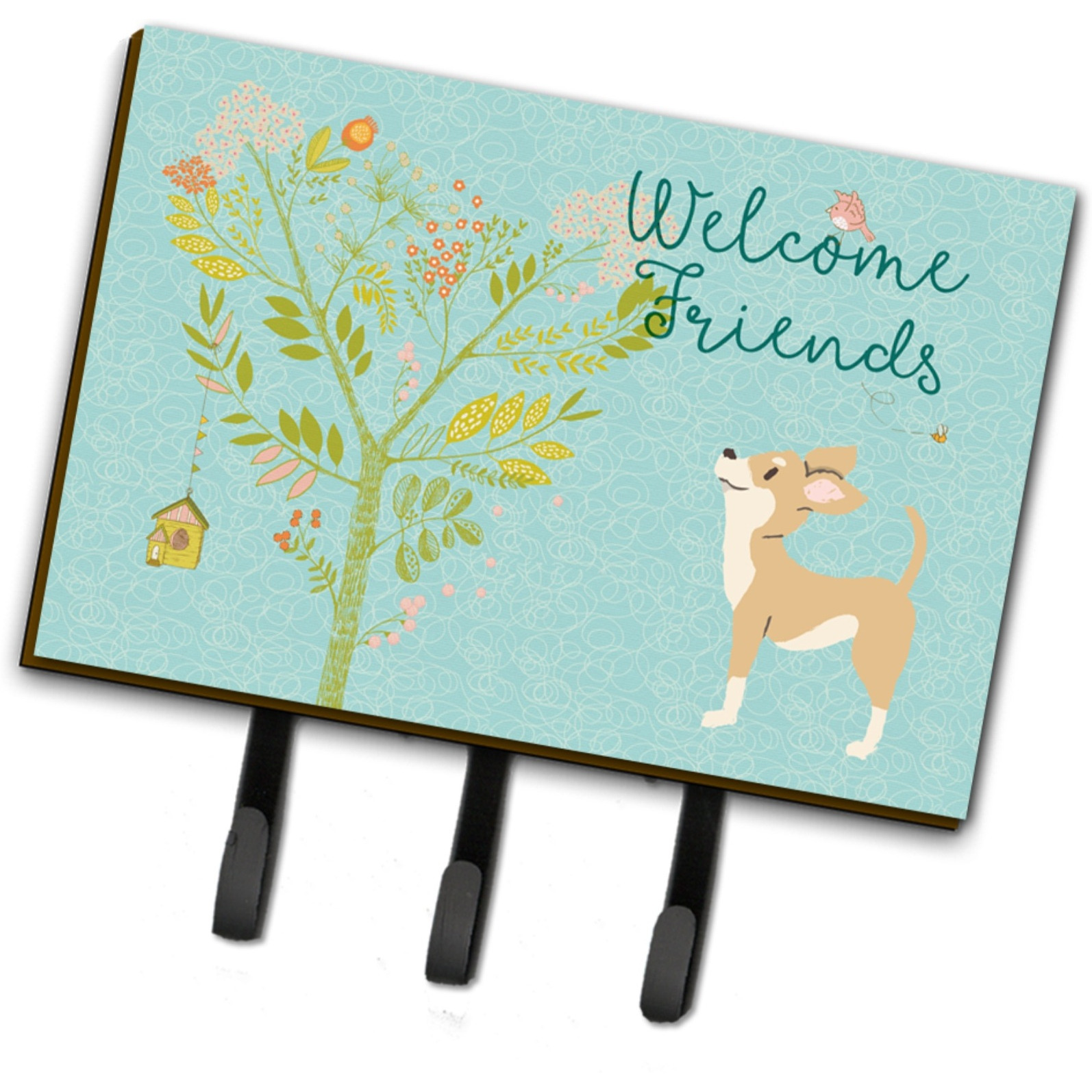 &quotCaroline's Treasures Welcome Friends Brown White Chihuahua Wall Hook, Triple"