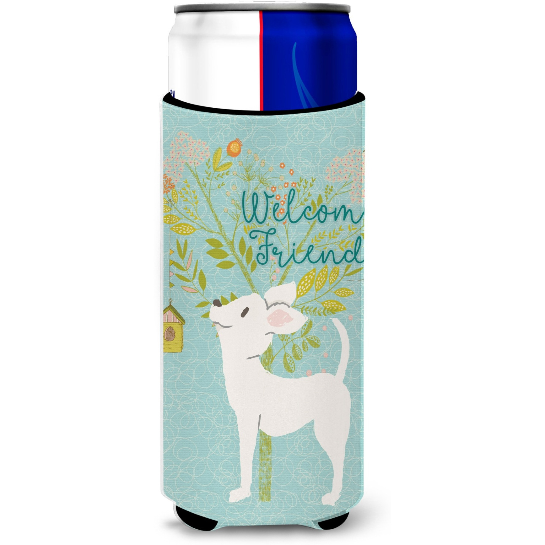 &quotCaroline's Treasures Welcome Friends White Chihuahua Decorative Can Hugger, Multicolor"